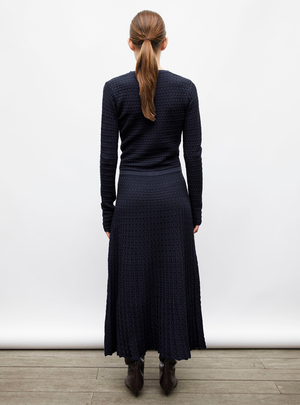 Robe fluide maille cannage noir profond nuit - Molli