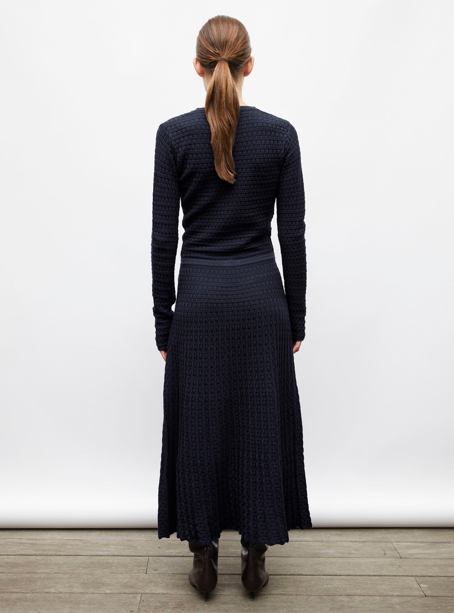 Robe fluide maille cannage noir profond nuit - Molli