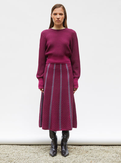 Jupe en maille panier tressé Vigne prune  - Vêtement en maille de luxe Molli