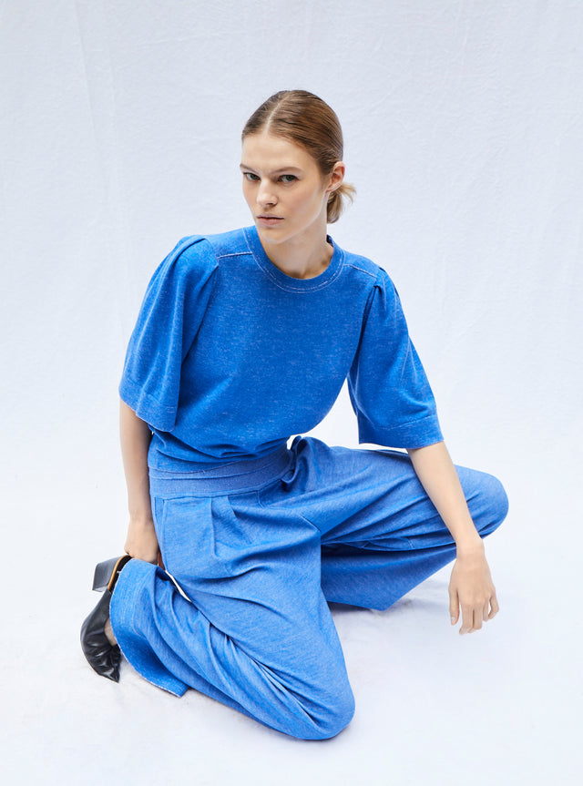 pleated elbow-length sleeved knit top - Image principale