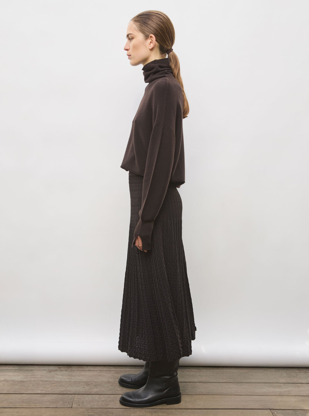 Pull fin col montant ebene - Pull de luxe