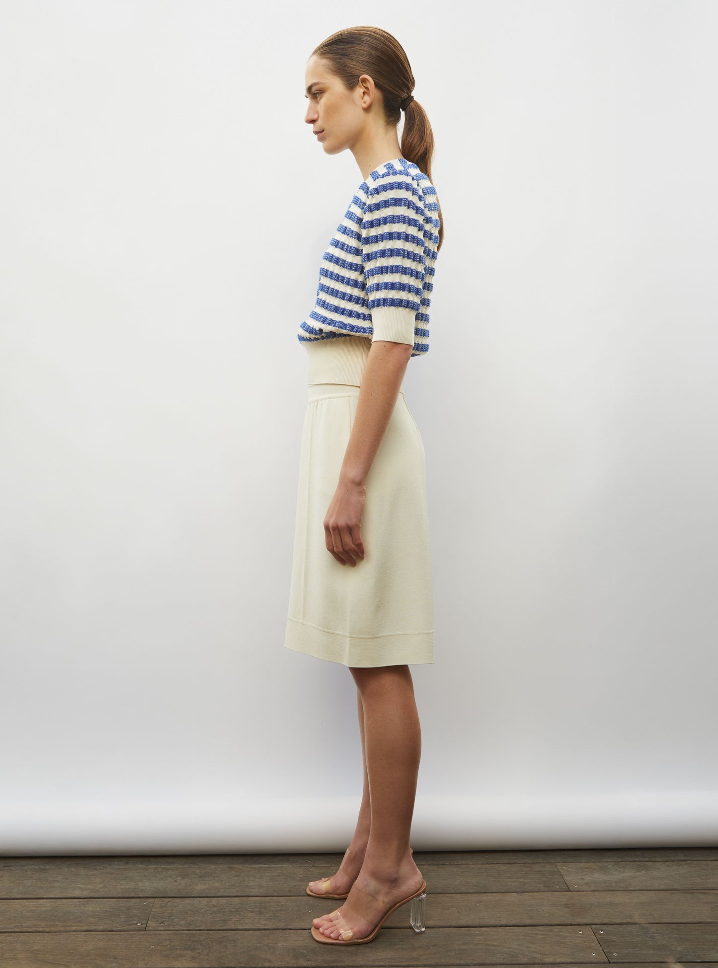 Marinère de luxe femme - Marinière maille gaufrée naturel denim