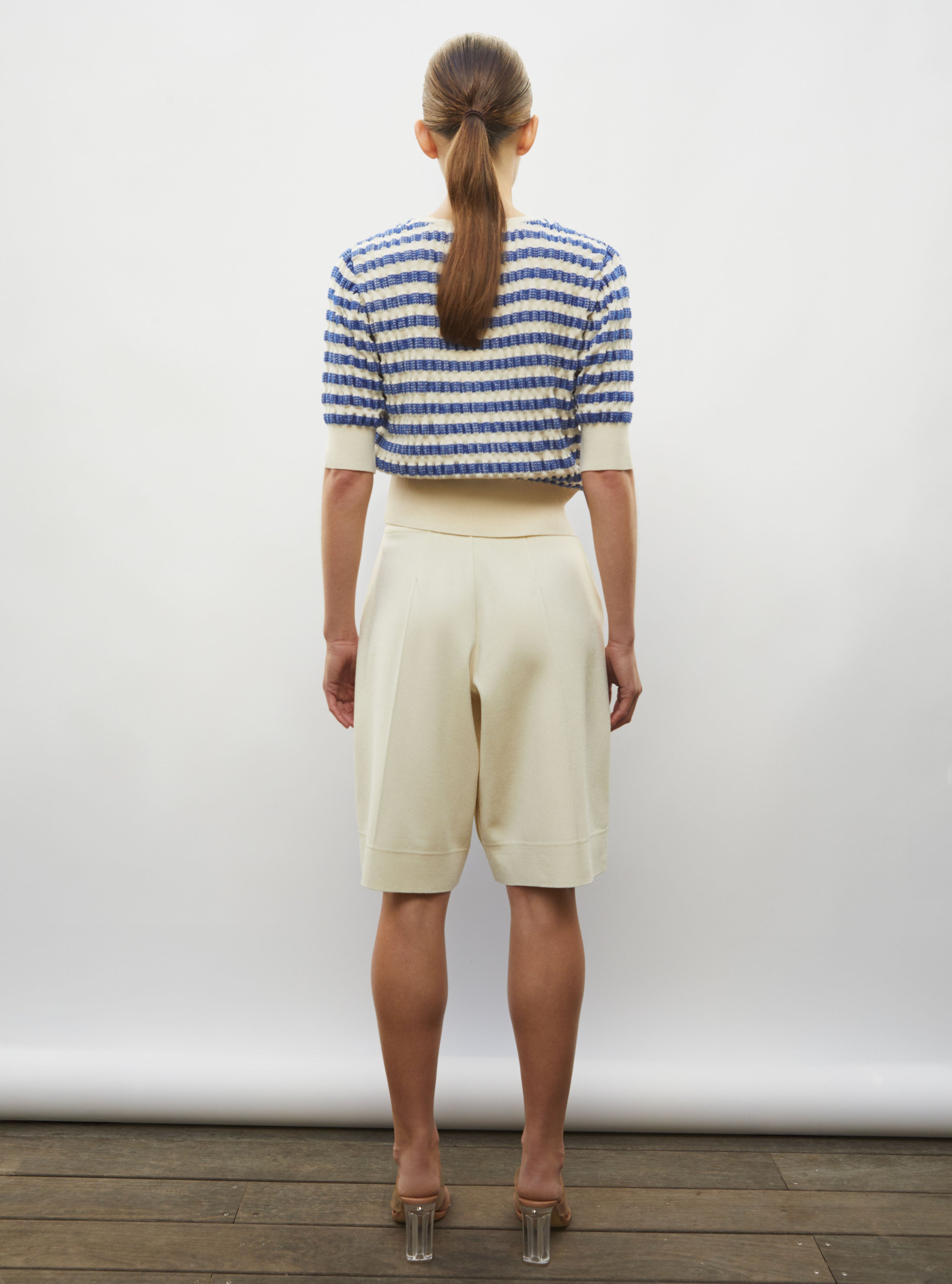 Marinière maille gaufrée naturel denim -Marinère de luxe