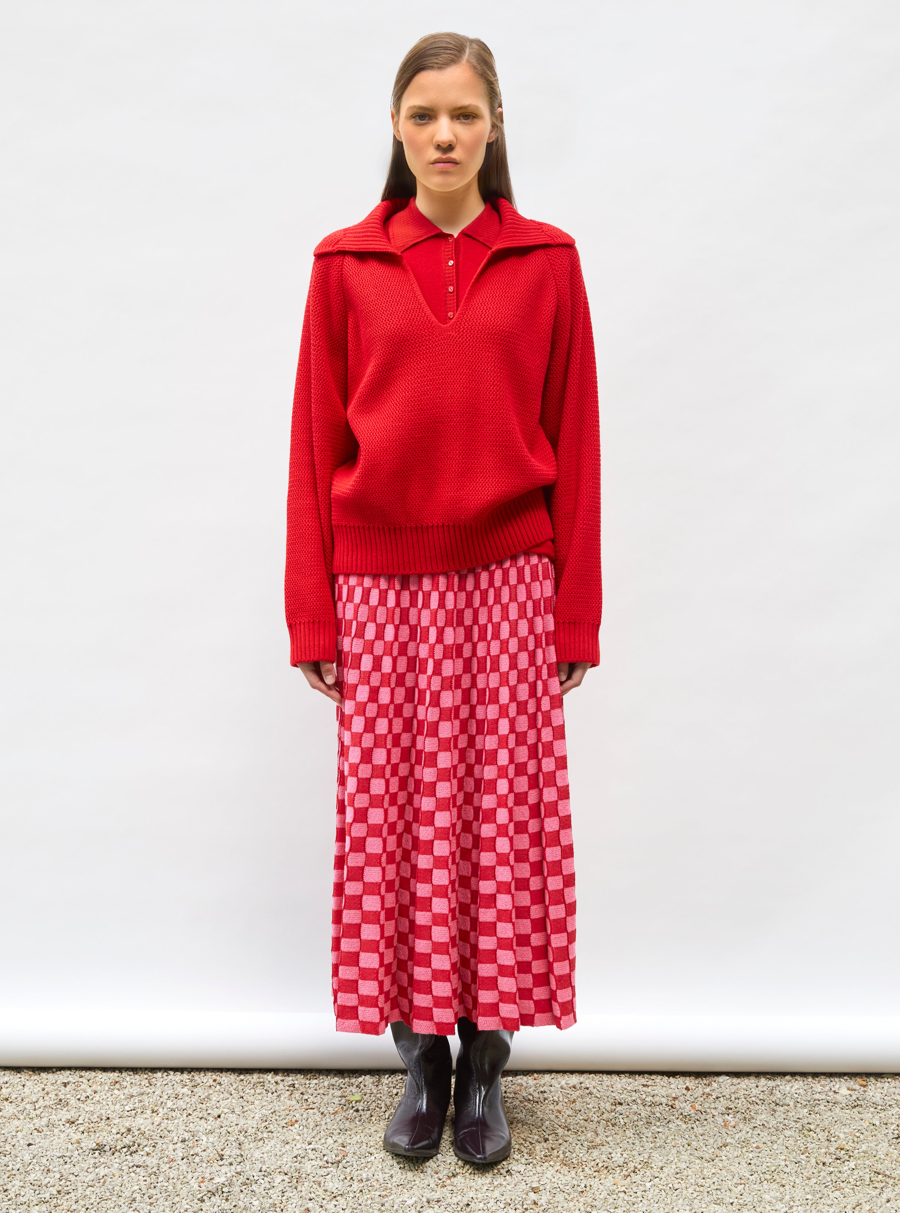Jupe délicate maille ondulée Rouge vif - Vêtement en maille de luxe Molli