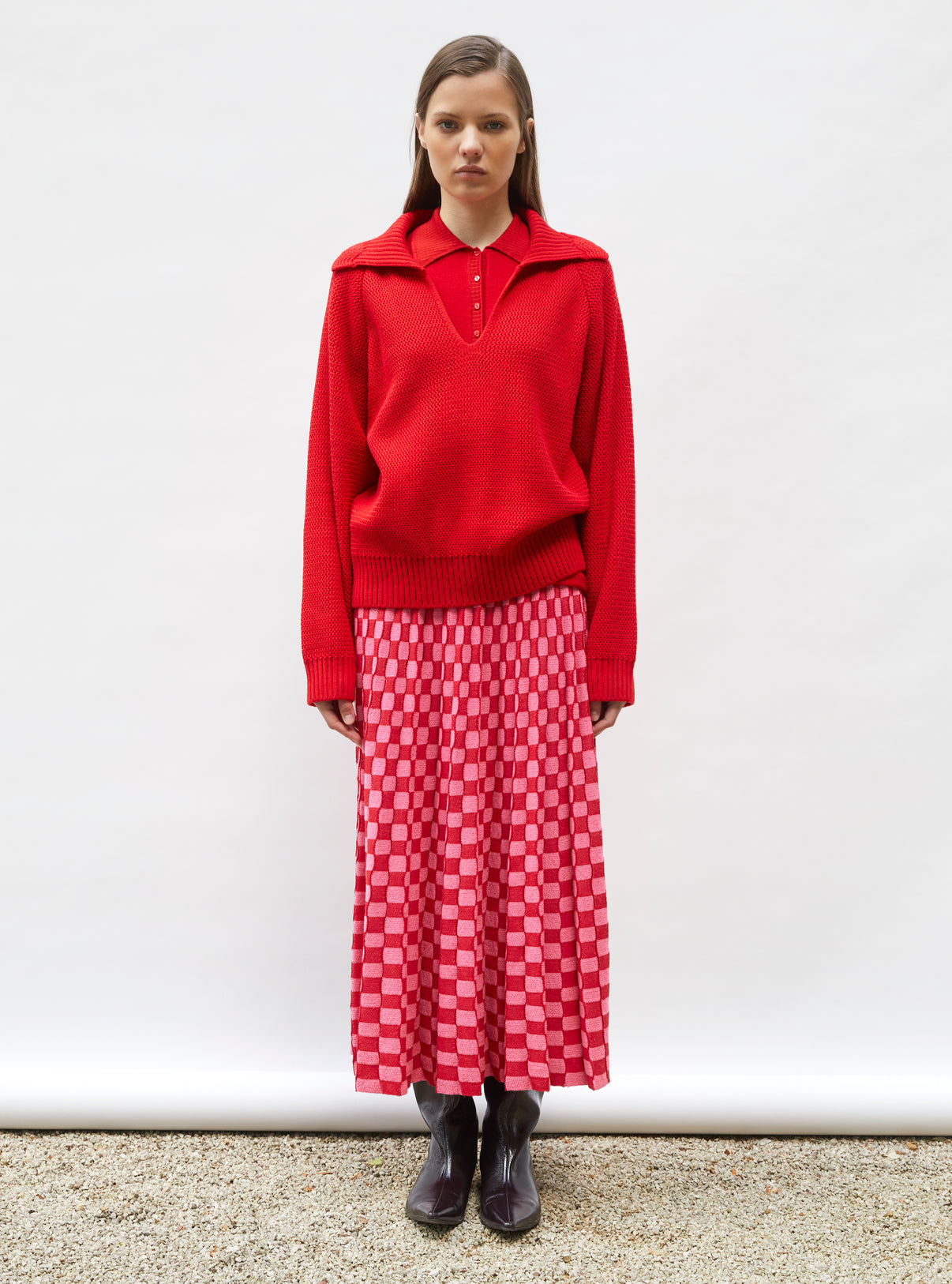 Jupe délicate maille ondulée Rouge vif - Vêtement en maille de luxe Molli