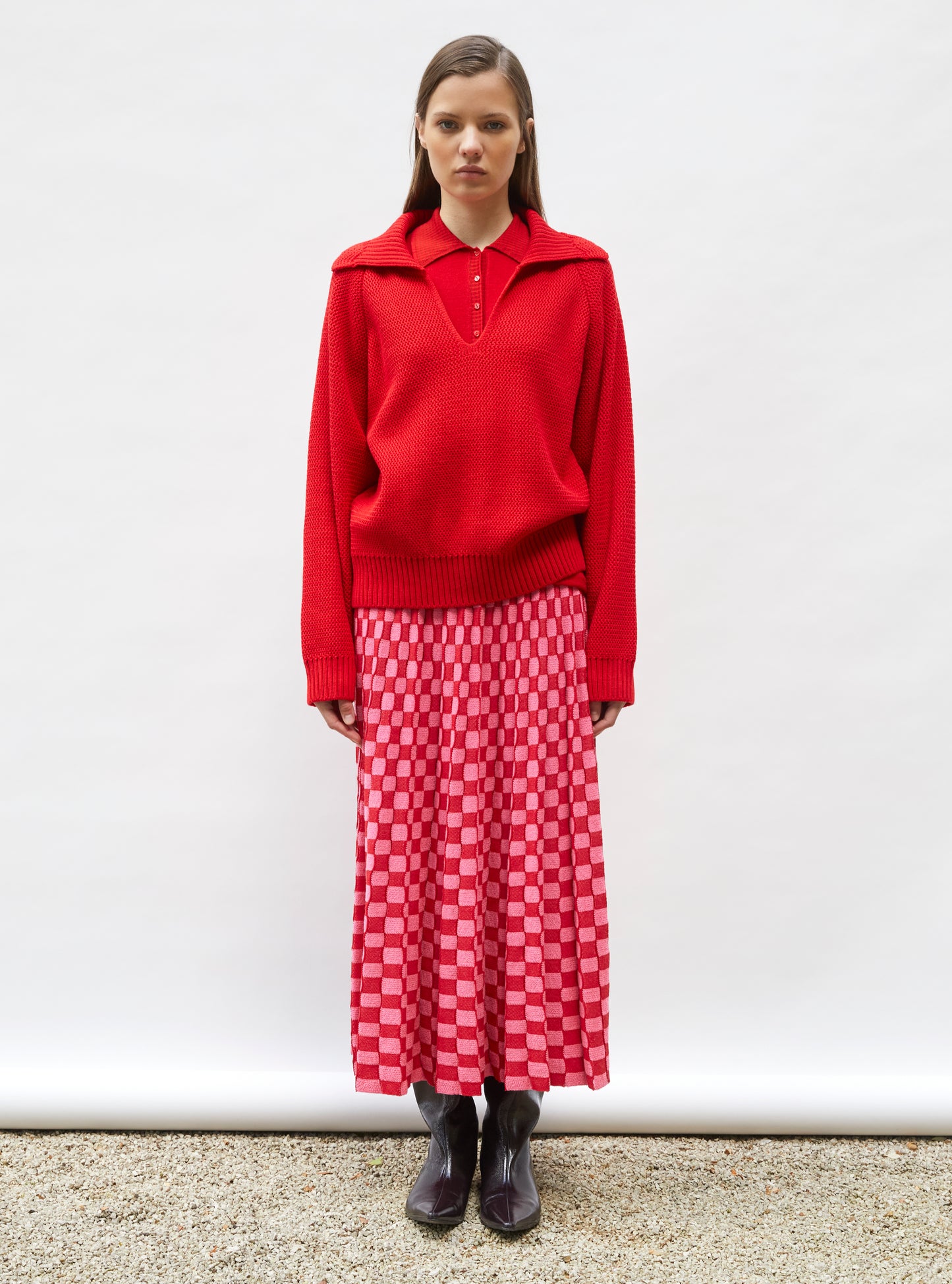 Jupe délicate maille ondulée Rouge vif - Vêtement en maille de luxe Molli