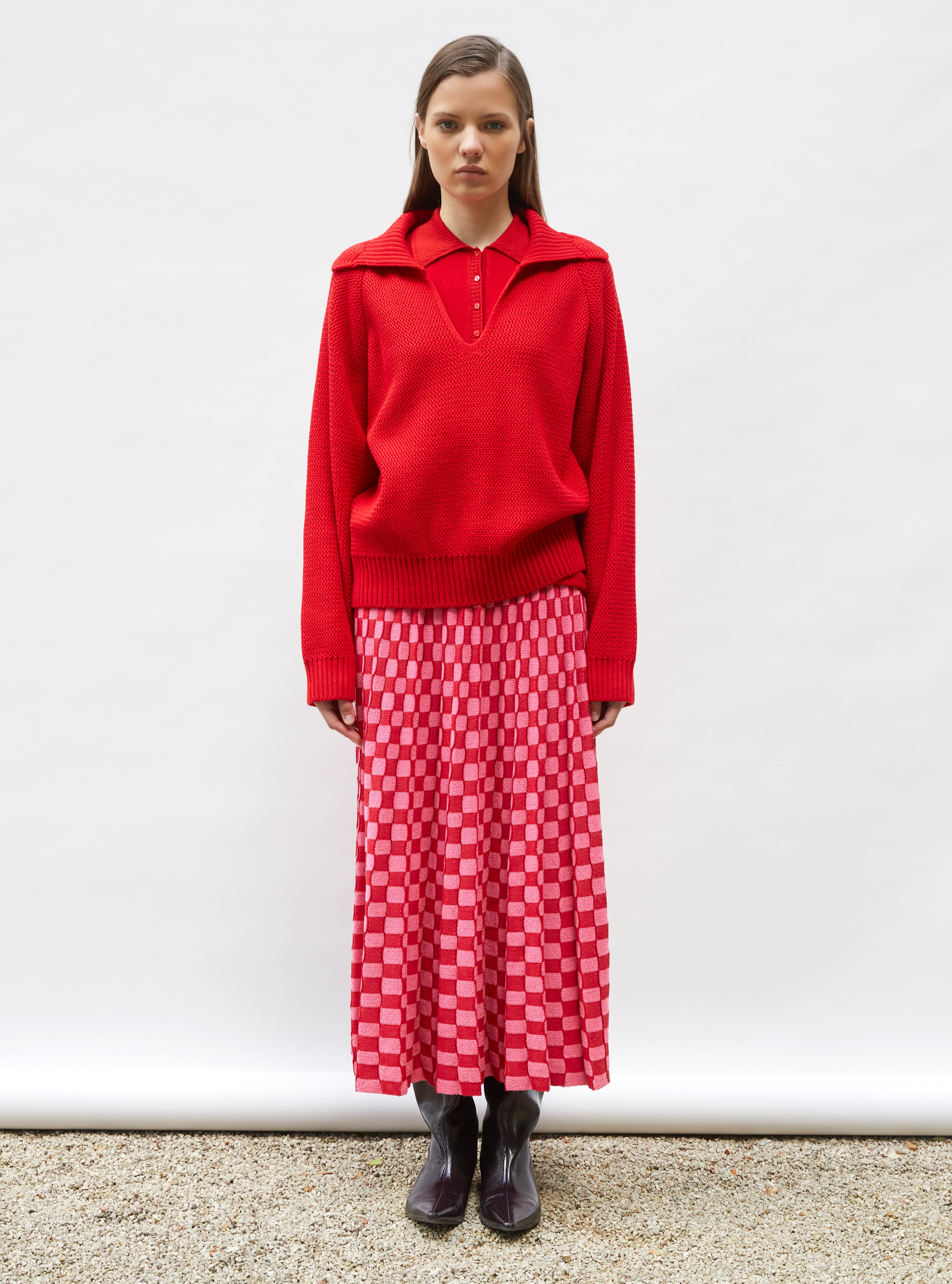 Jupe délicate maille ondulée Rouge vif - Vêtement en maille de luxe Molli