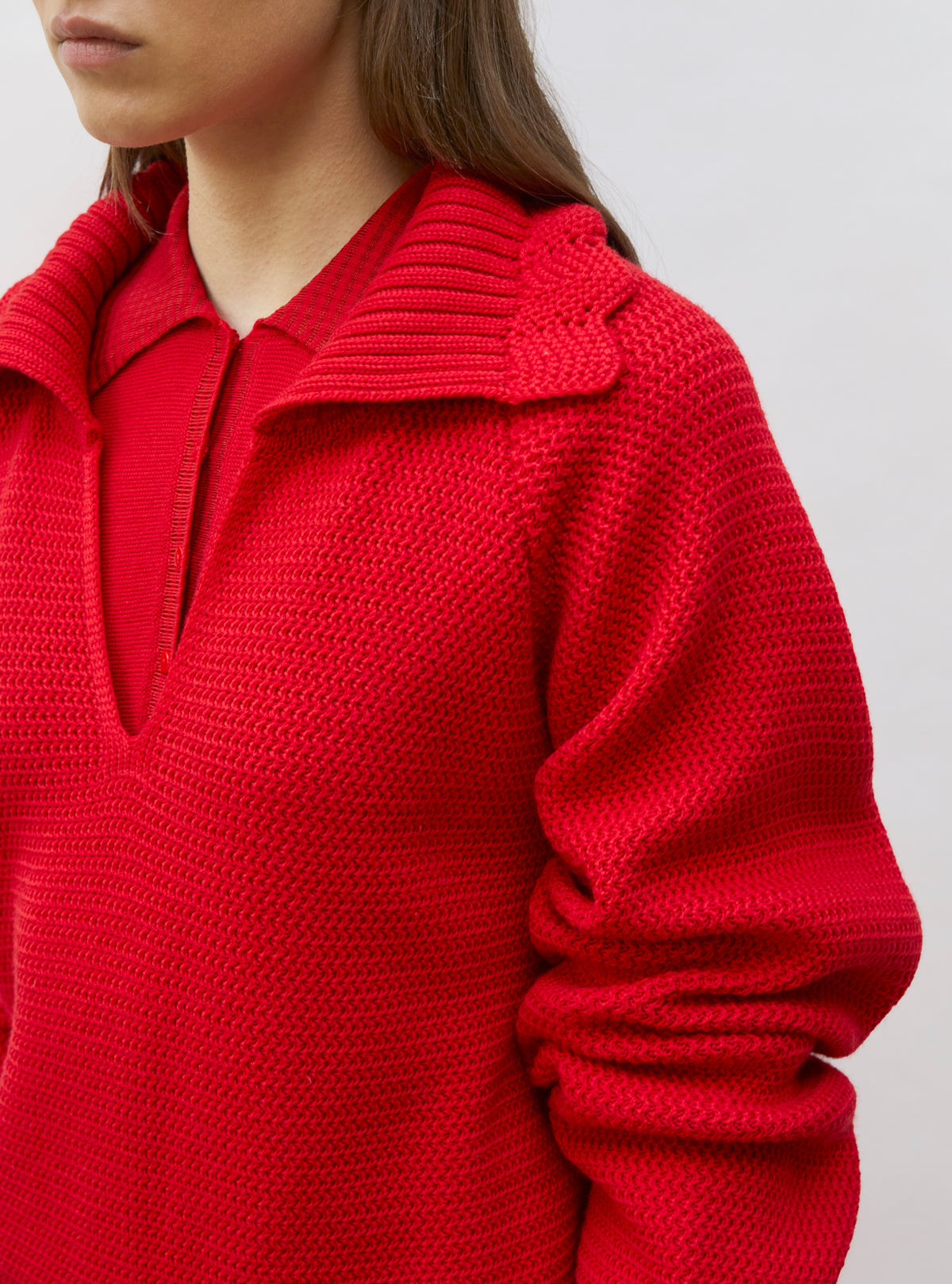 Polo de luxe femme - Polo fin en maille point mousse Rouge vif