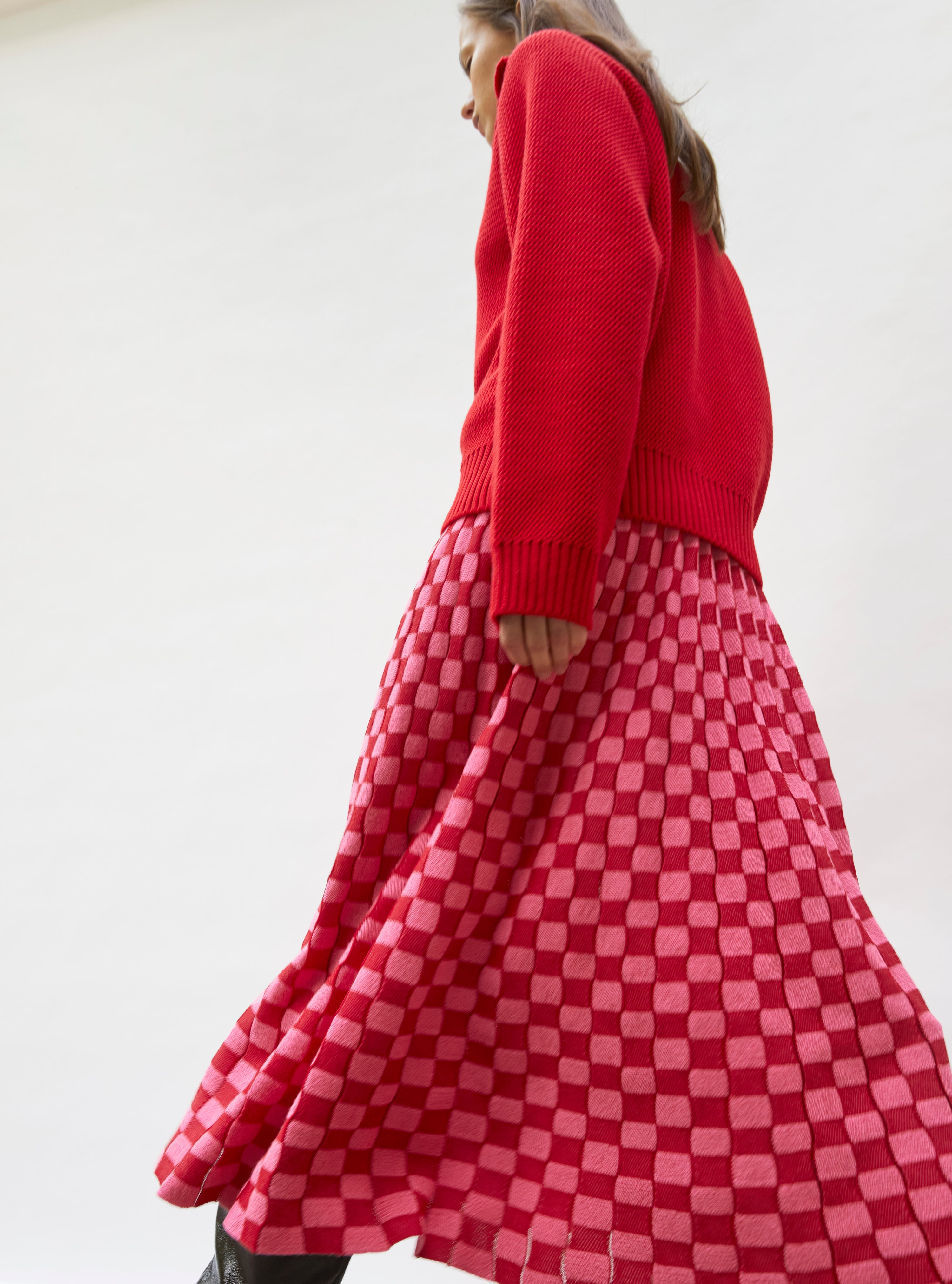 Jupe délicate maille ondulée Rouge vif - Jupe de luxe
