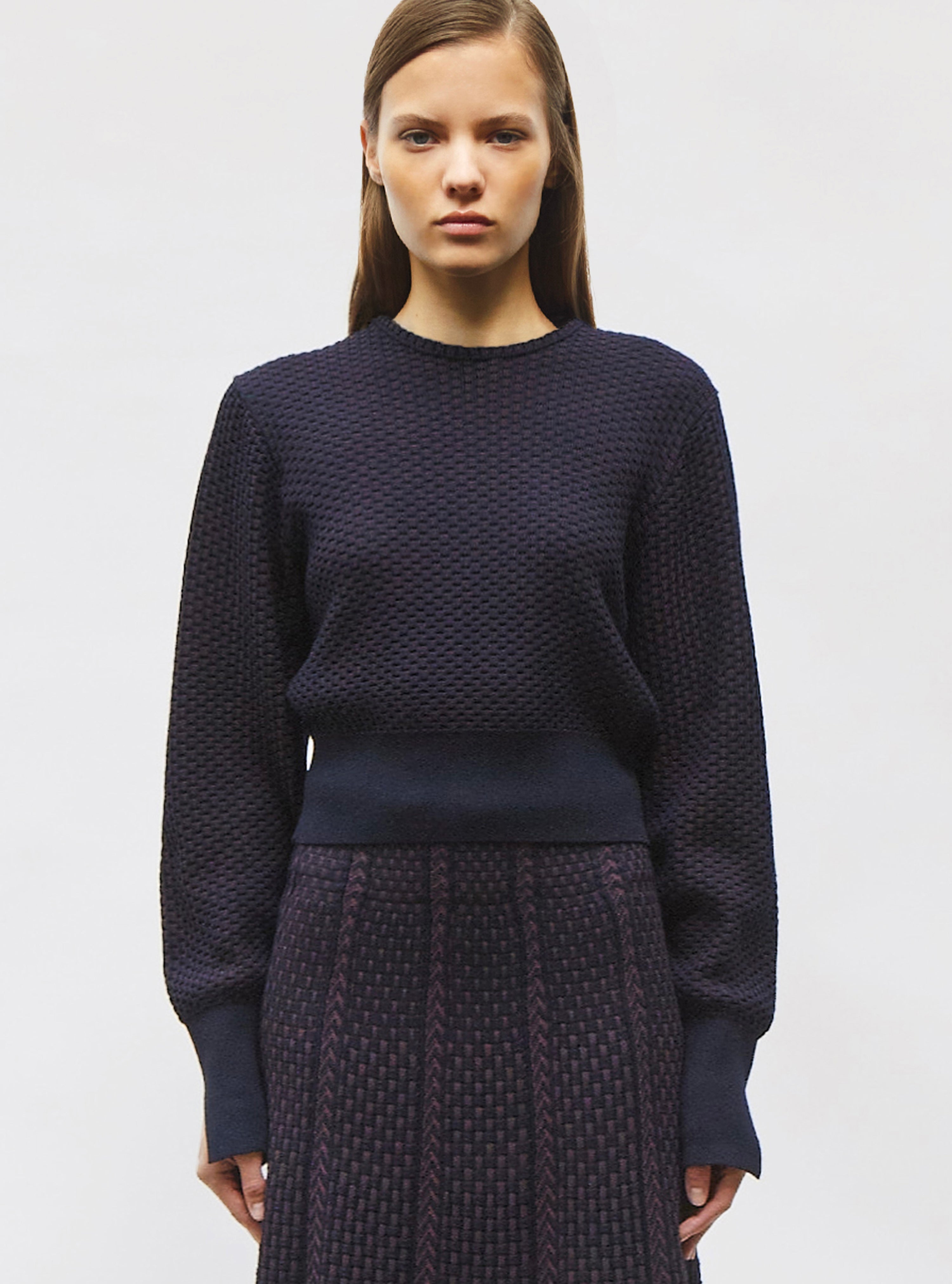 Top fin maille mini-cannage Nuit prune  - Vêtement en maille de luxe Molli