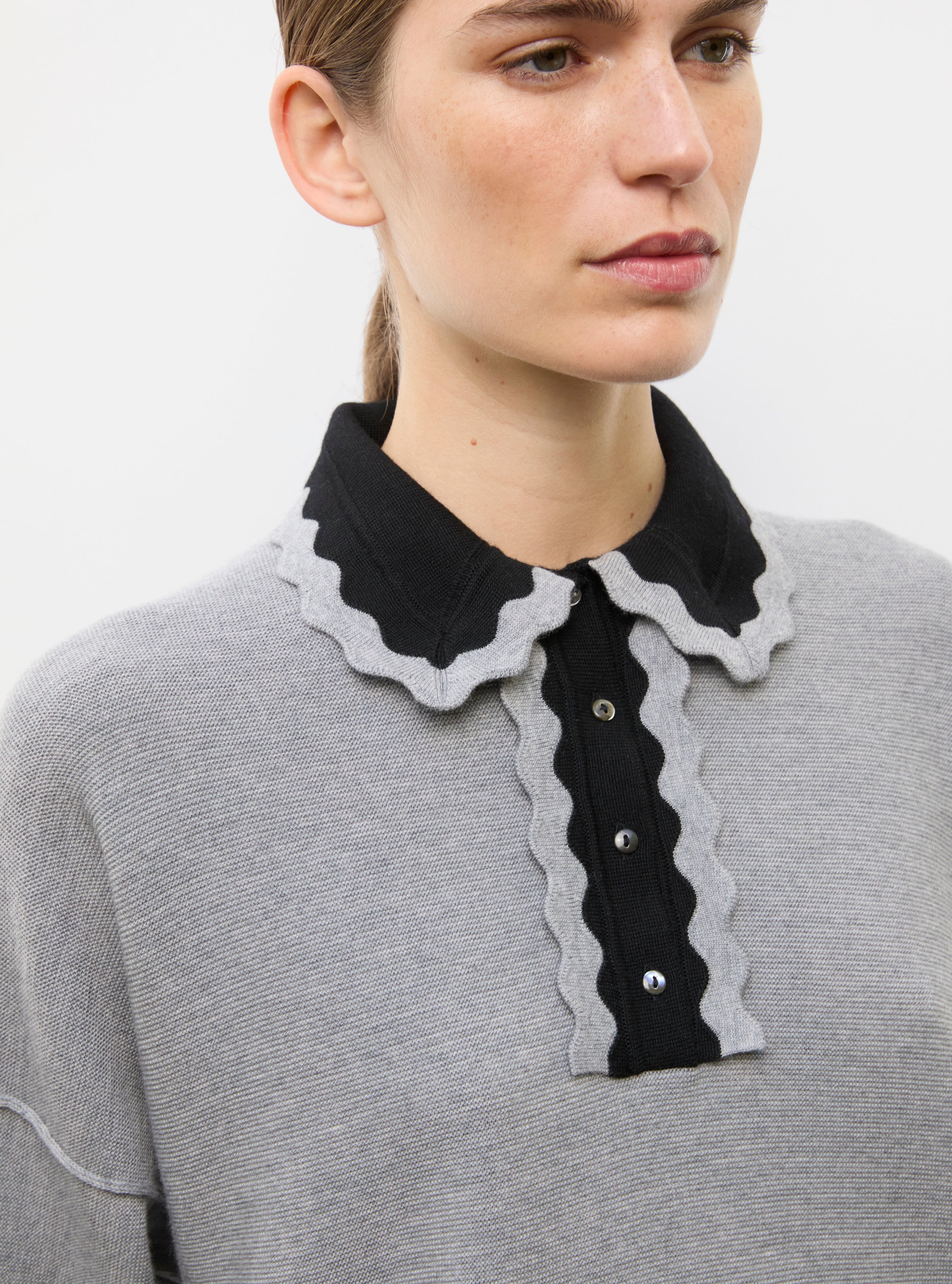 Chemise en maille de luxe Molli - Chemise maille col croquet gris moyen-noir profond