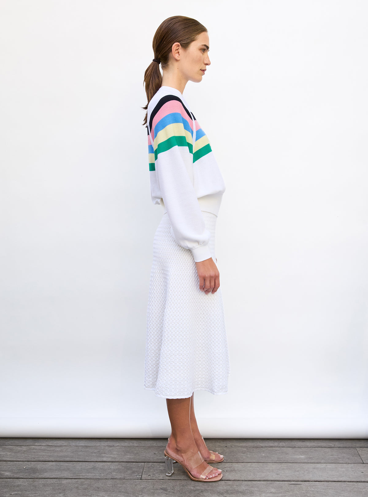 Jupe midi maille smockée milk - Jupe de luxe