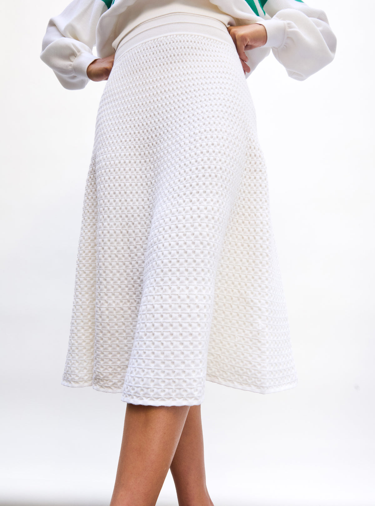 Jupe en maille de luxe Molli - Jupe midi maille smockée milk