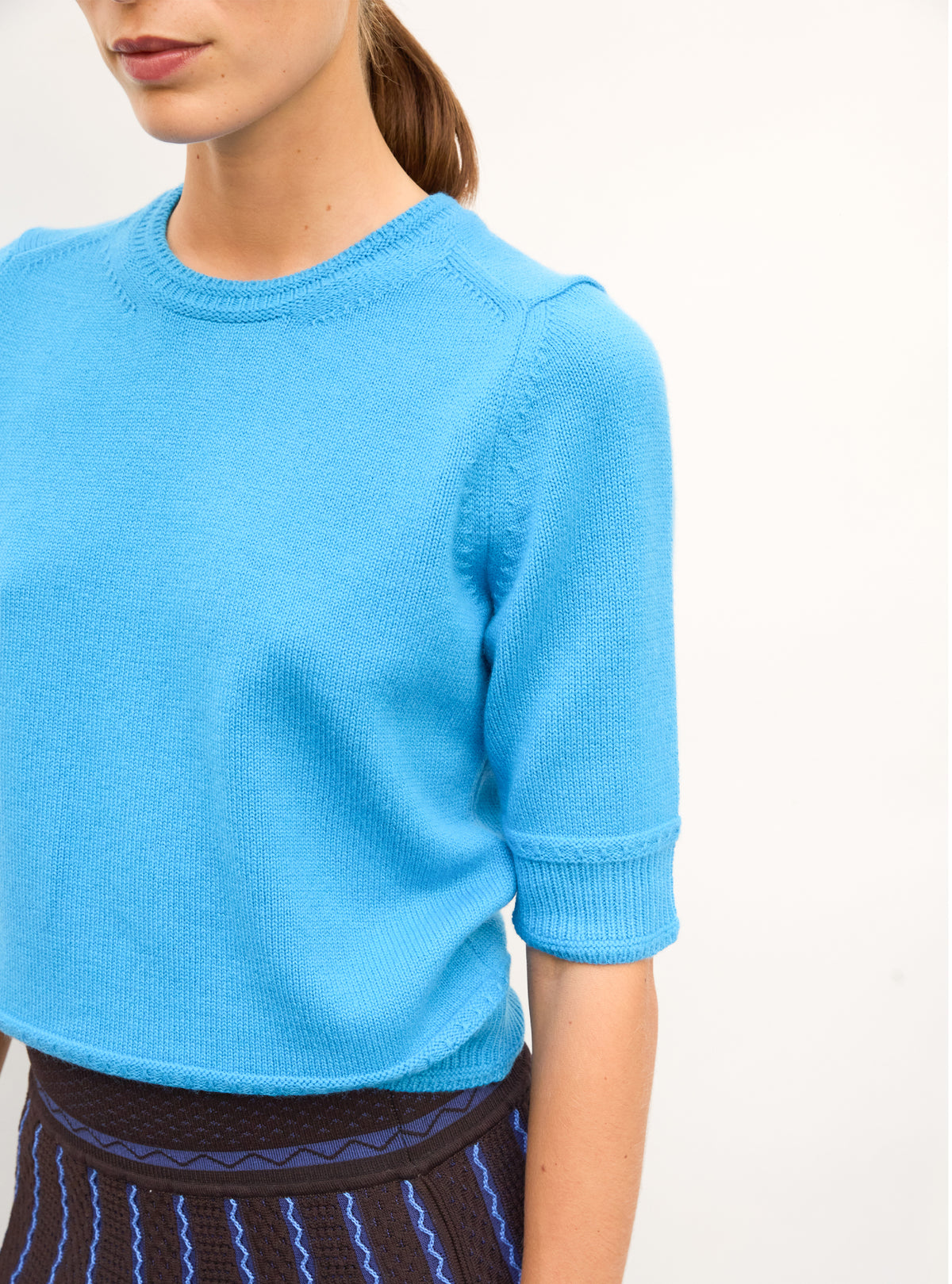 Top en maille de luxe Molli - Top maille manches coudes turquoise