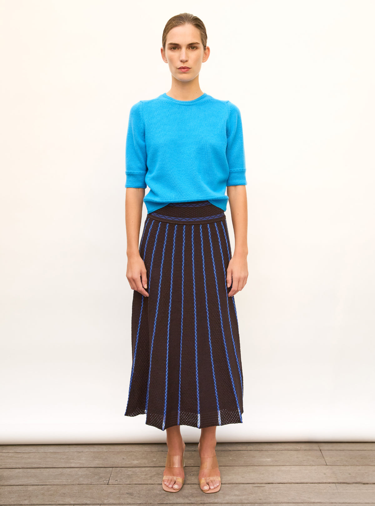 Top de luxe femme - Top maille manches coudes turquoise