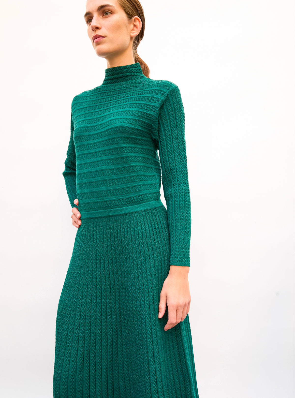 Robe en maille de luxe Molli - Robe maxi maille plissée vert anglais