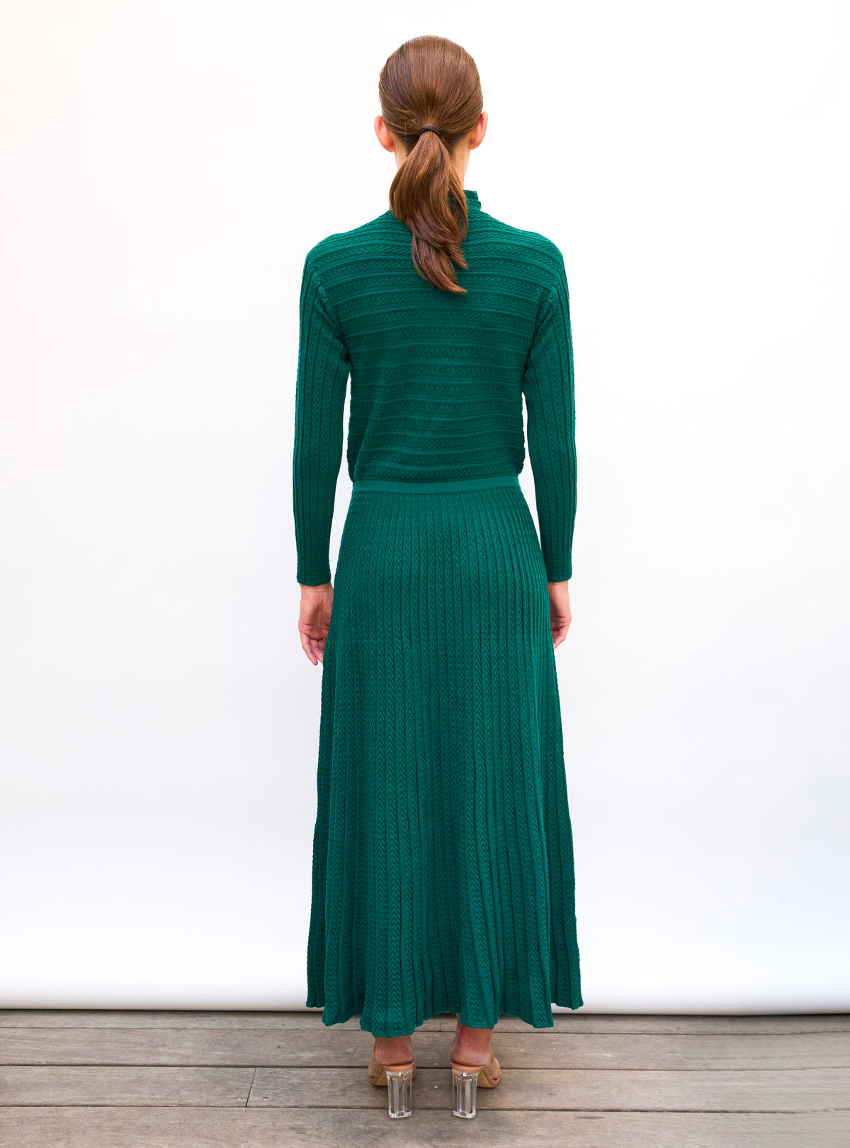 Robe de luxe femme - Robe maxi maille plissée vert anglais