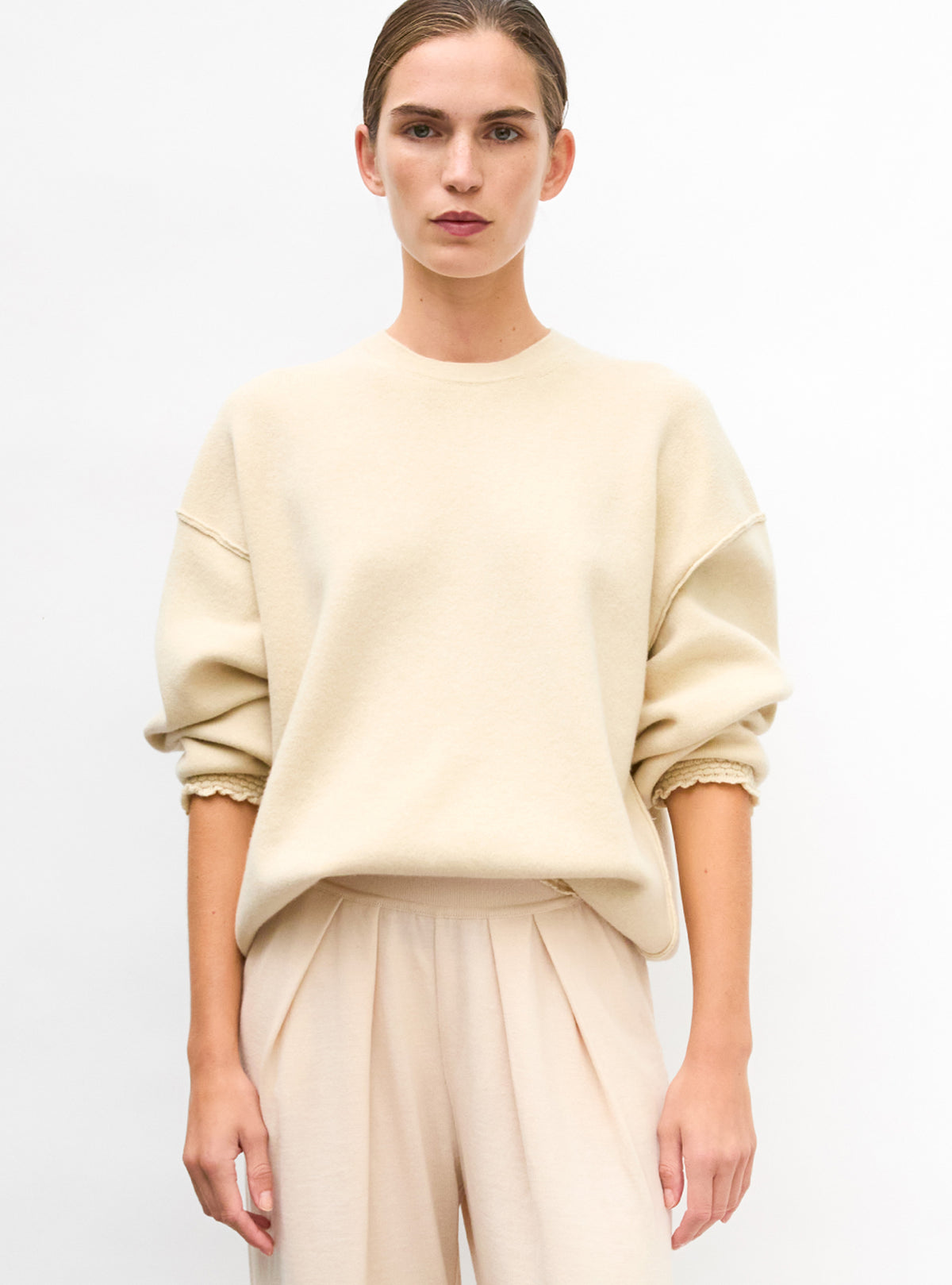 Sweat loose finitions  dune - Vêtement en maille de luxe Molli