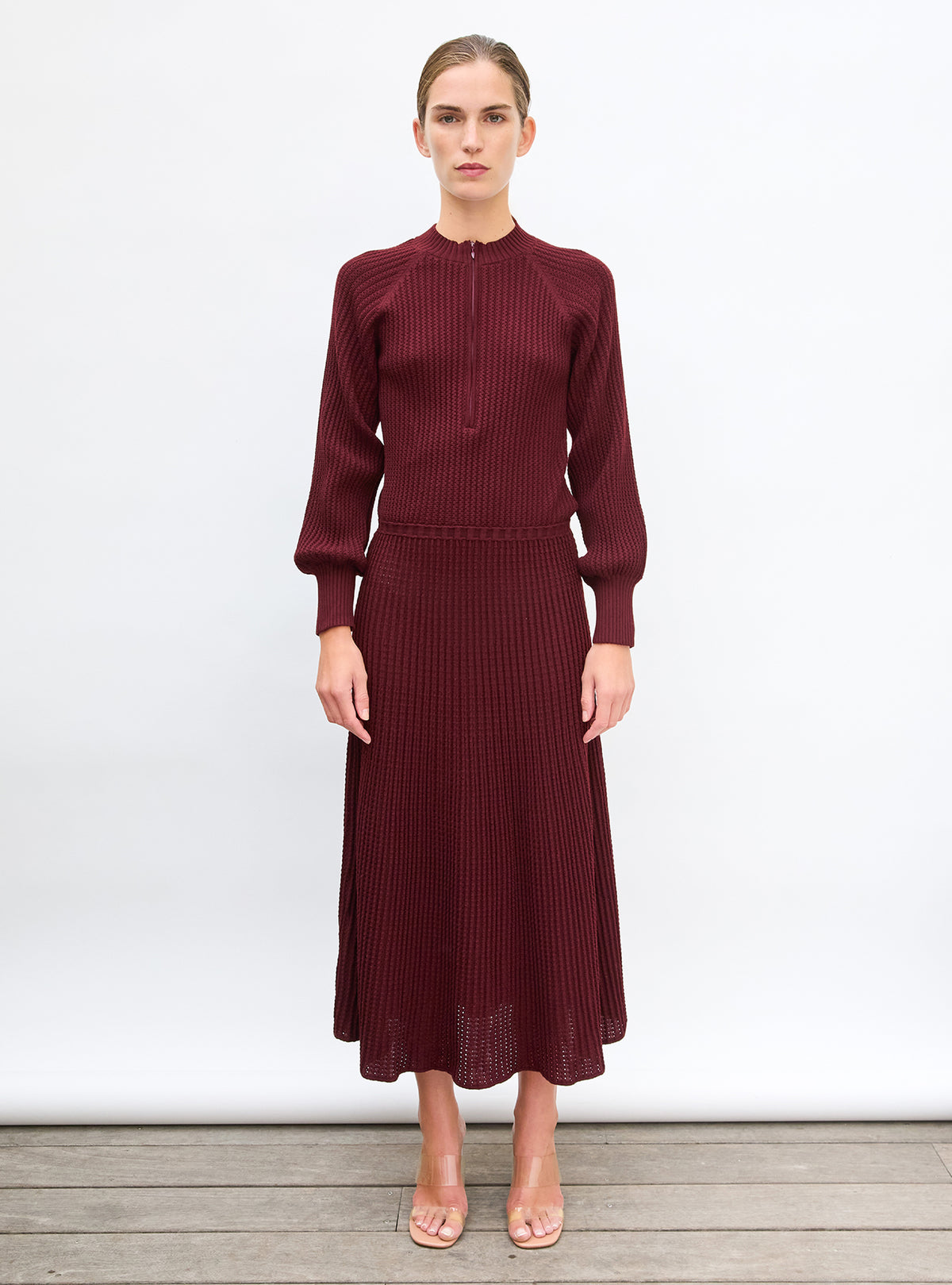 Robe fluide maille ondulée amarante - Vêtement de luxe femme