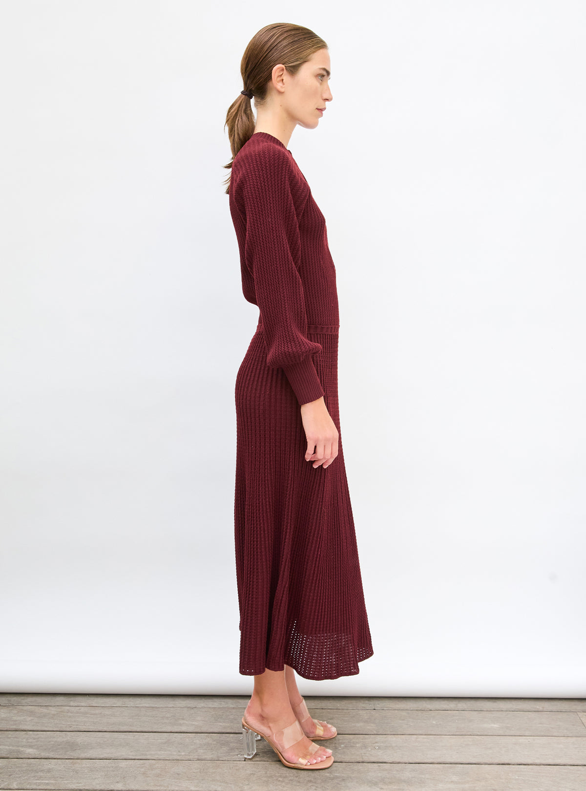 Robe fluide maille ondulée amarante - Robe de luxe