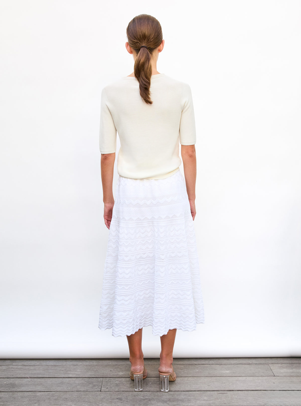 Jupe de luxe femme - Jupe longue maille croquet milk