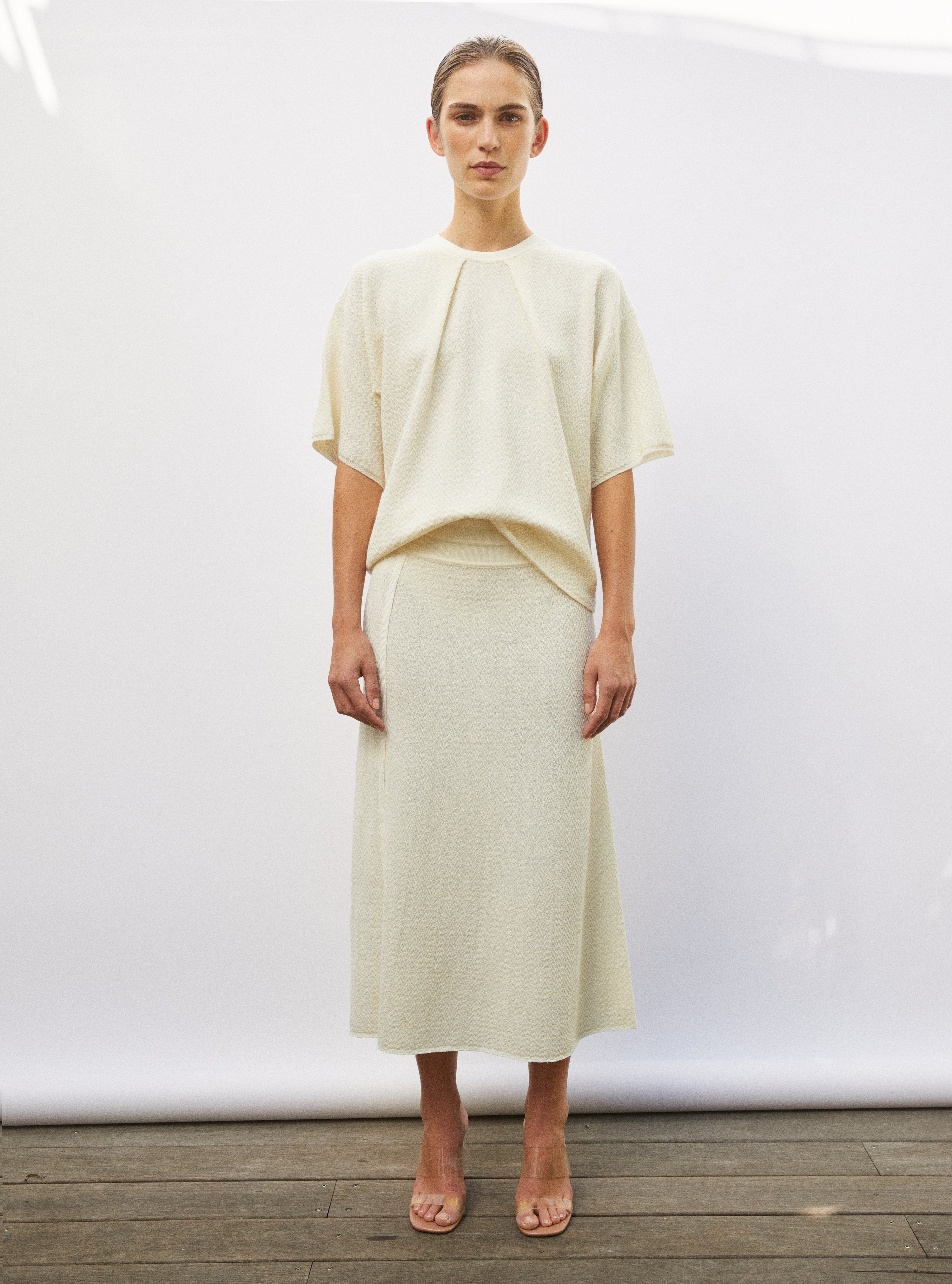 Top de luxe femme - Top fin maille chevron molli naturel