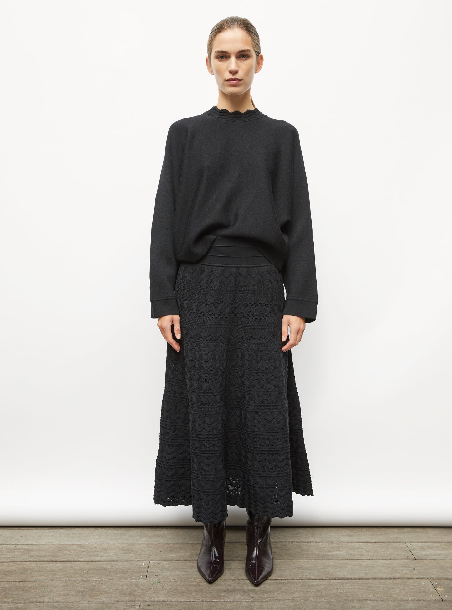 Top couture col croquet noir profond - Vêtement de luxe femme