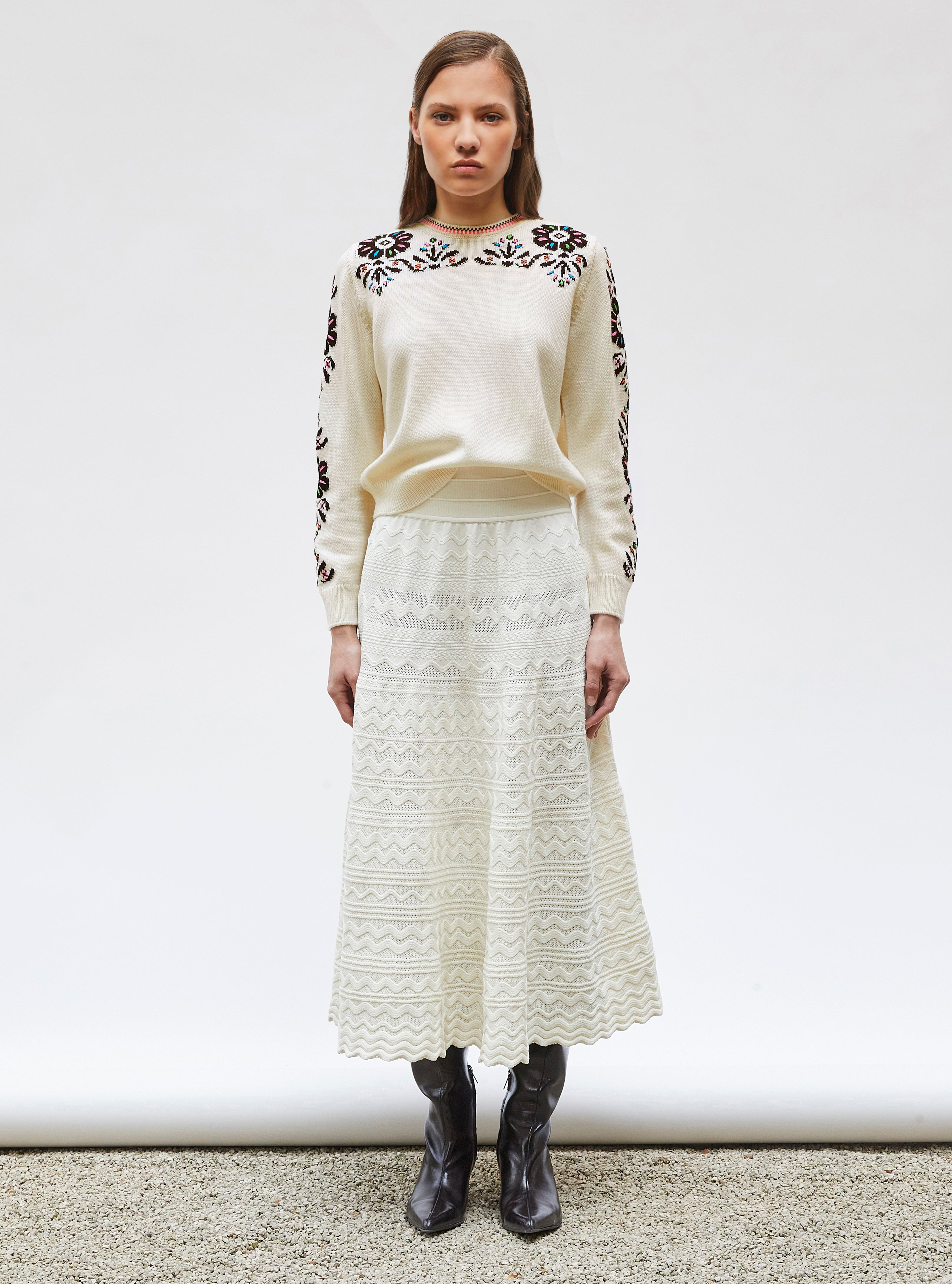 Jupe de luxe femme - Jupe longue maille croquet Naturel