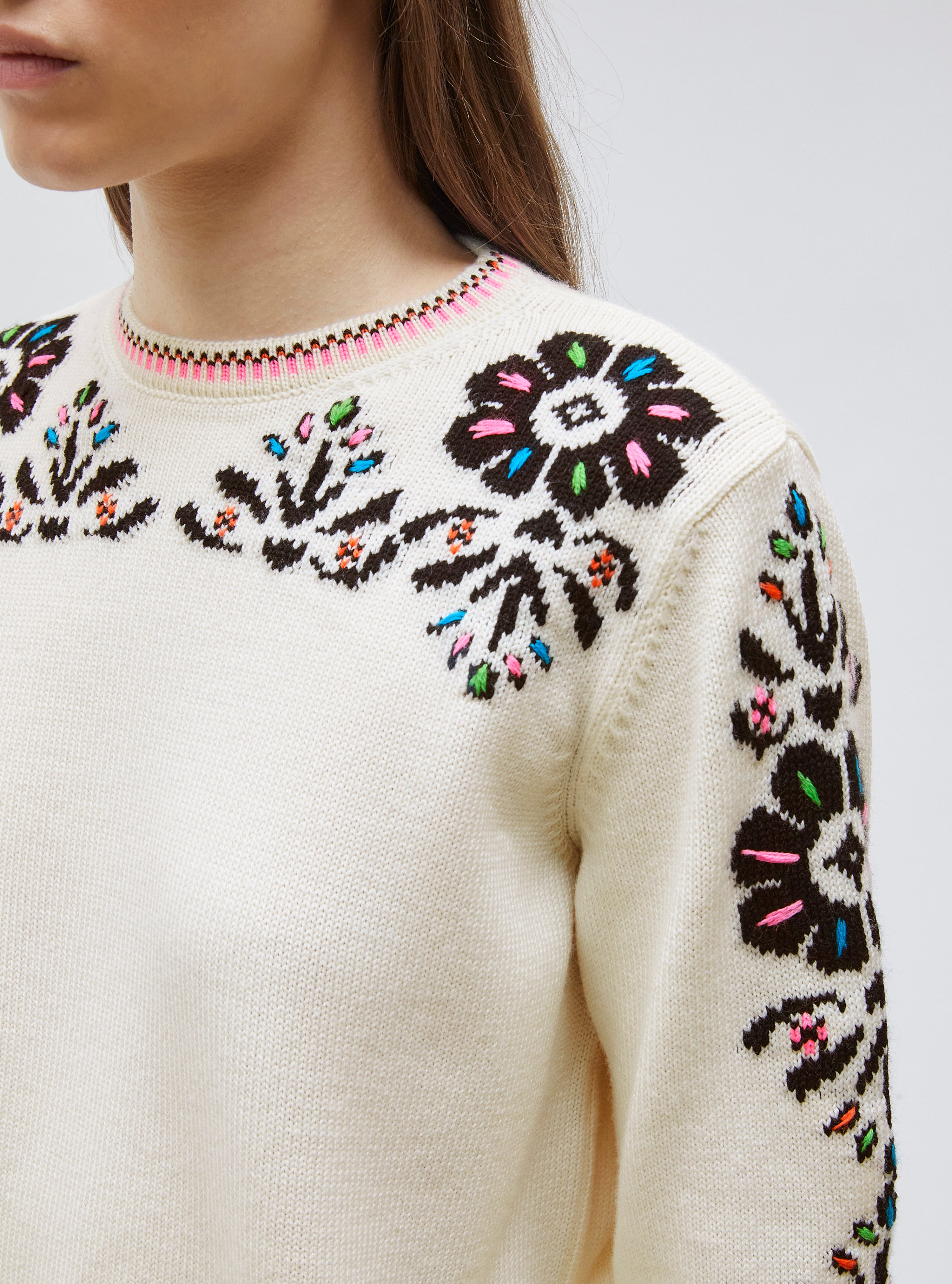 Top maille florale brodé main Naturel Naturel noir profond - Molli