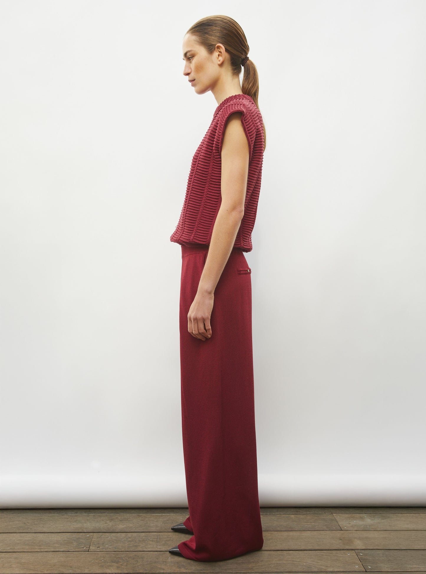 Top de luxe femme - Top structuré maille couture rouge brûlé