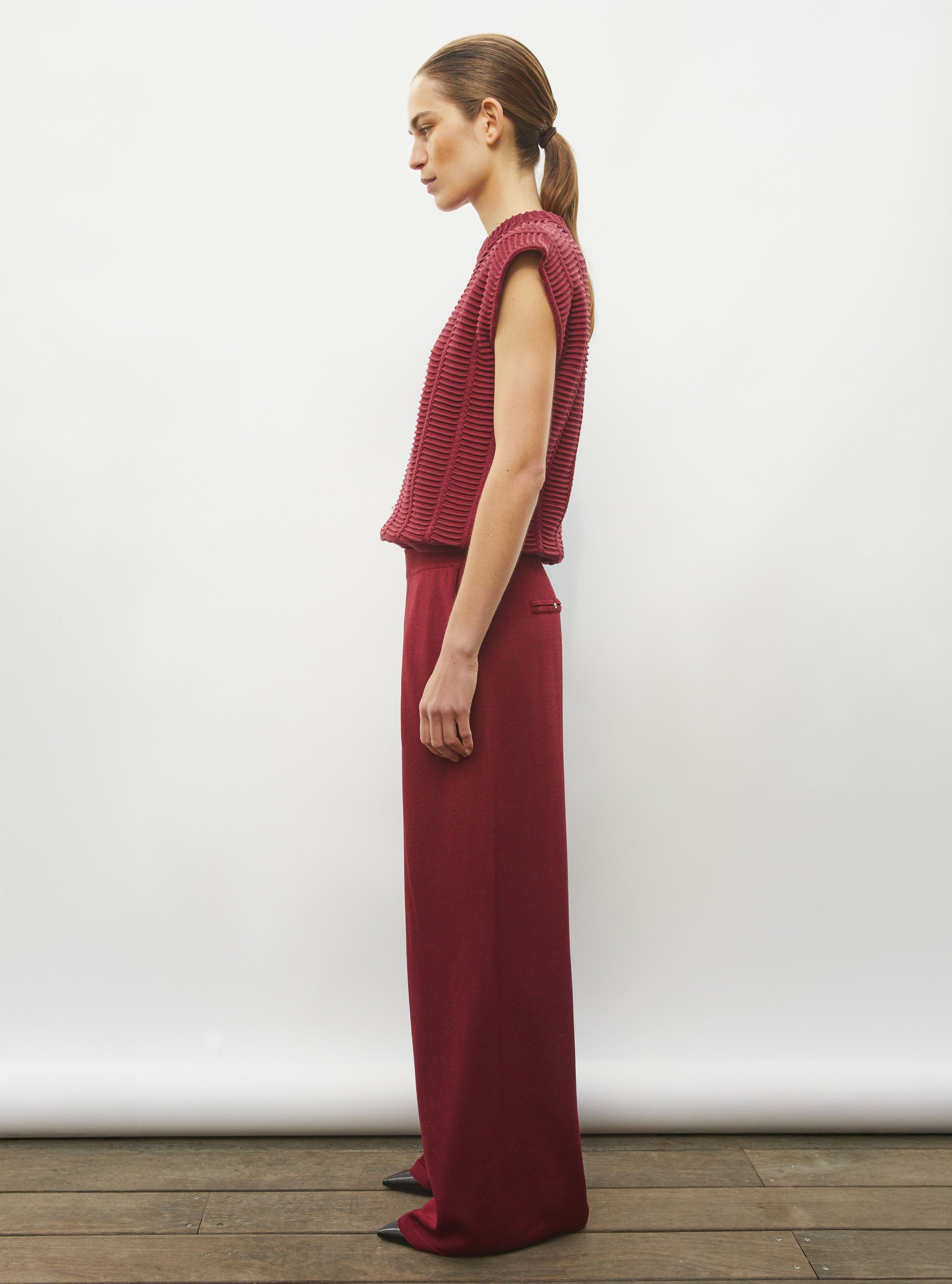Top de luxe femme - Top structuré maille couture rouge brûlé