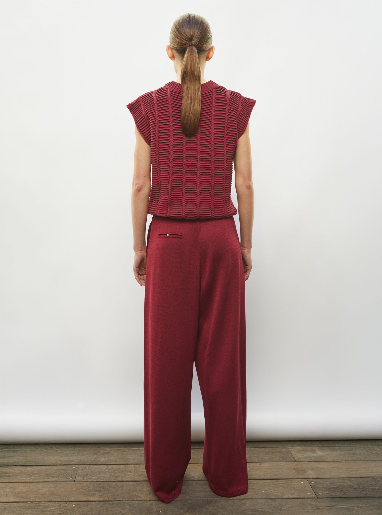 Top structuré maille couture rouge brûlé - top de luxe 