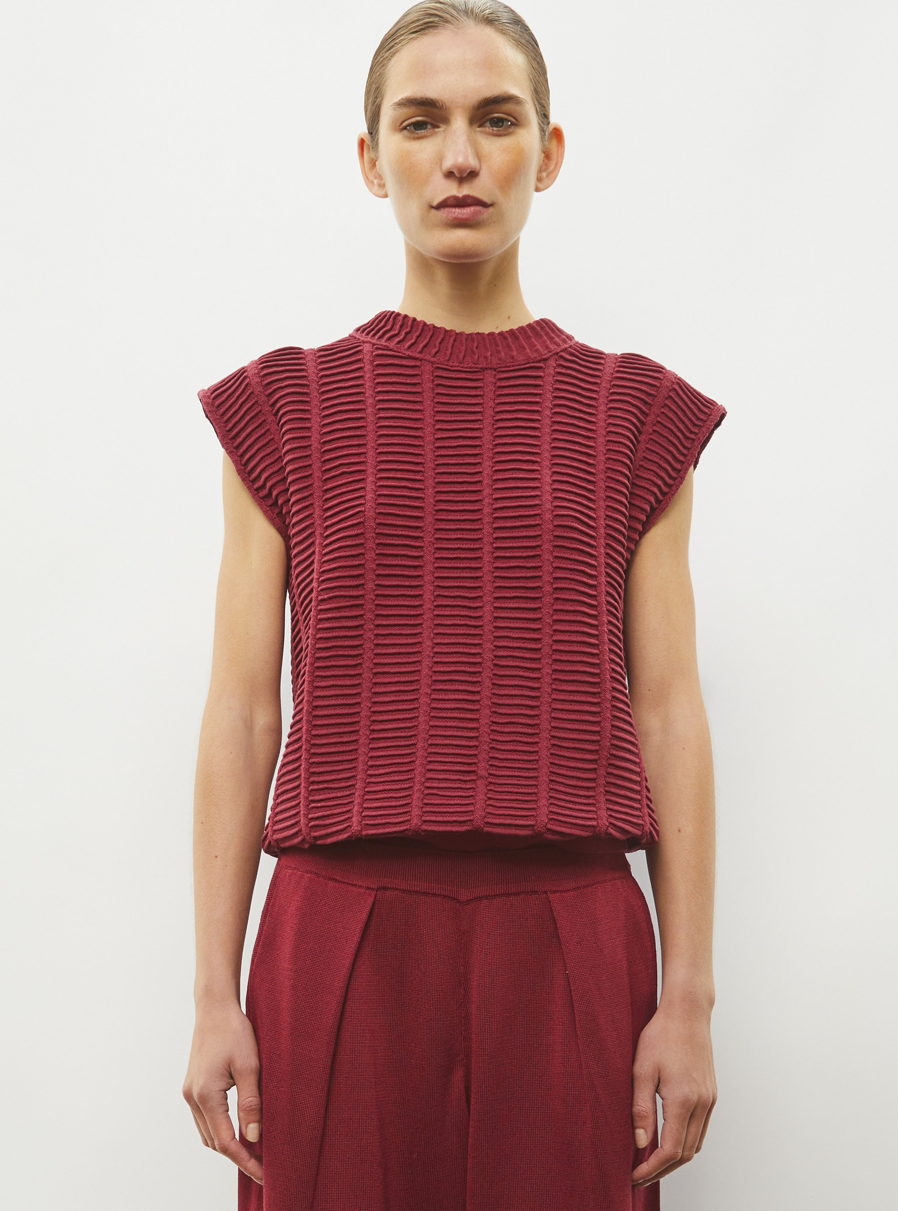 Top structuré maille couture rouge brûlé - Vêtement de luxe femme