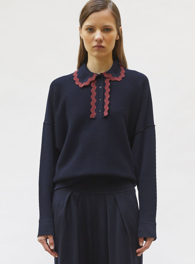 knit shirt rick-rack edged collar - Image principale