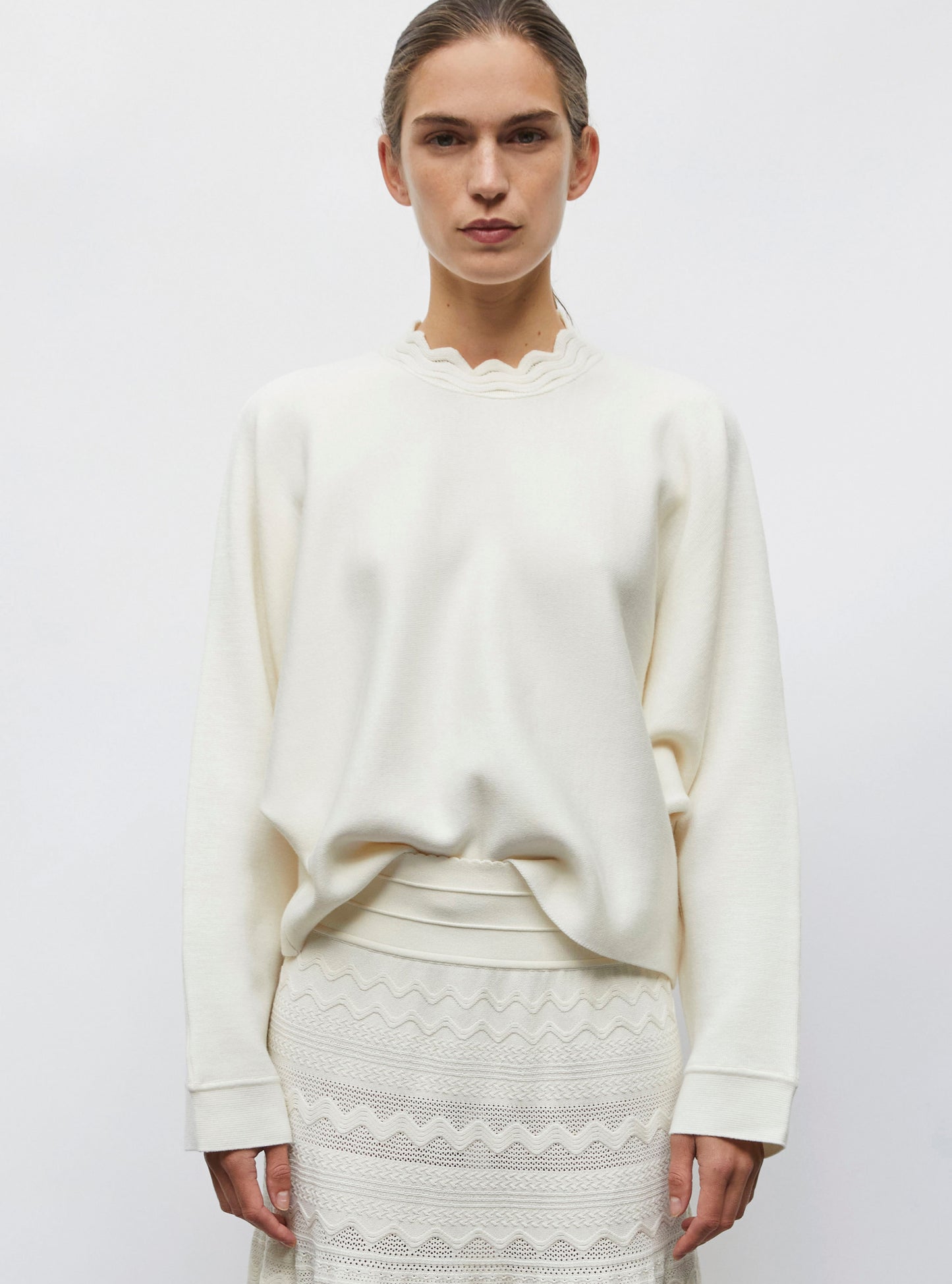 Top couture col croquet naturel - Vêtement en maille de luxe Molli