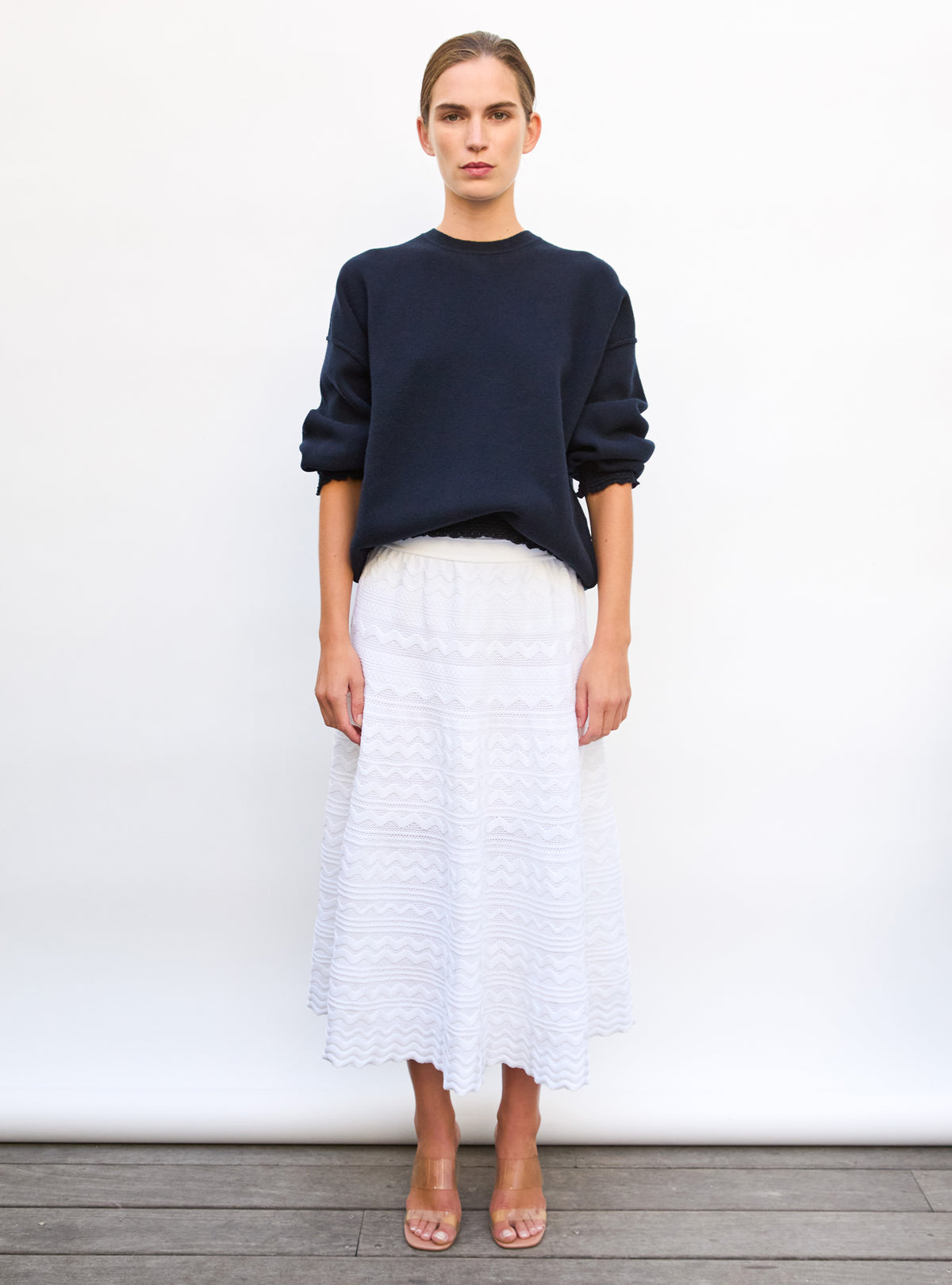 Sweat loose finitions smockées Nuit - Vêtement de luxe femme
