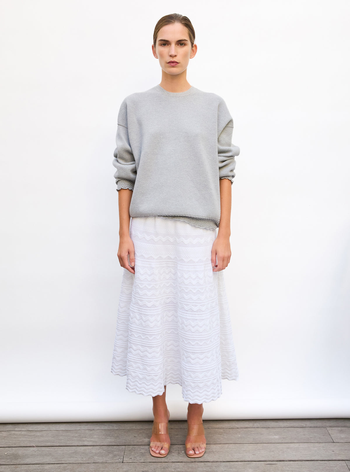 Sweat loose finitions smockées gris souris - Vêtement en maille de luxe Molli