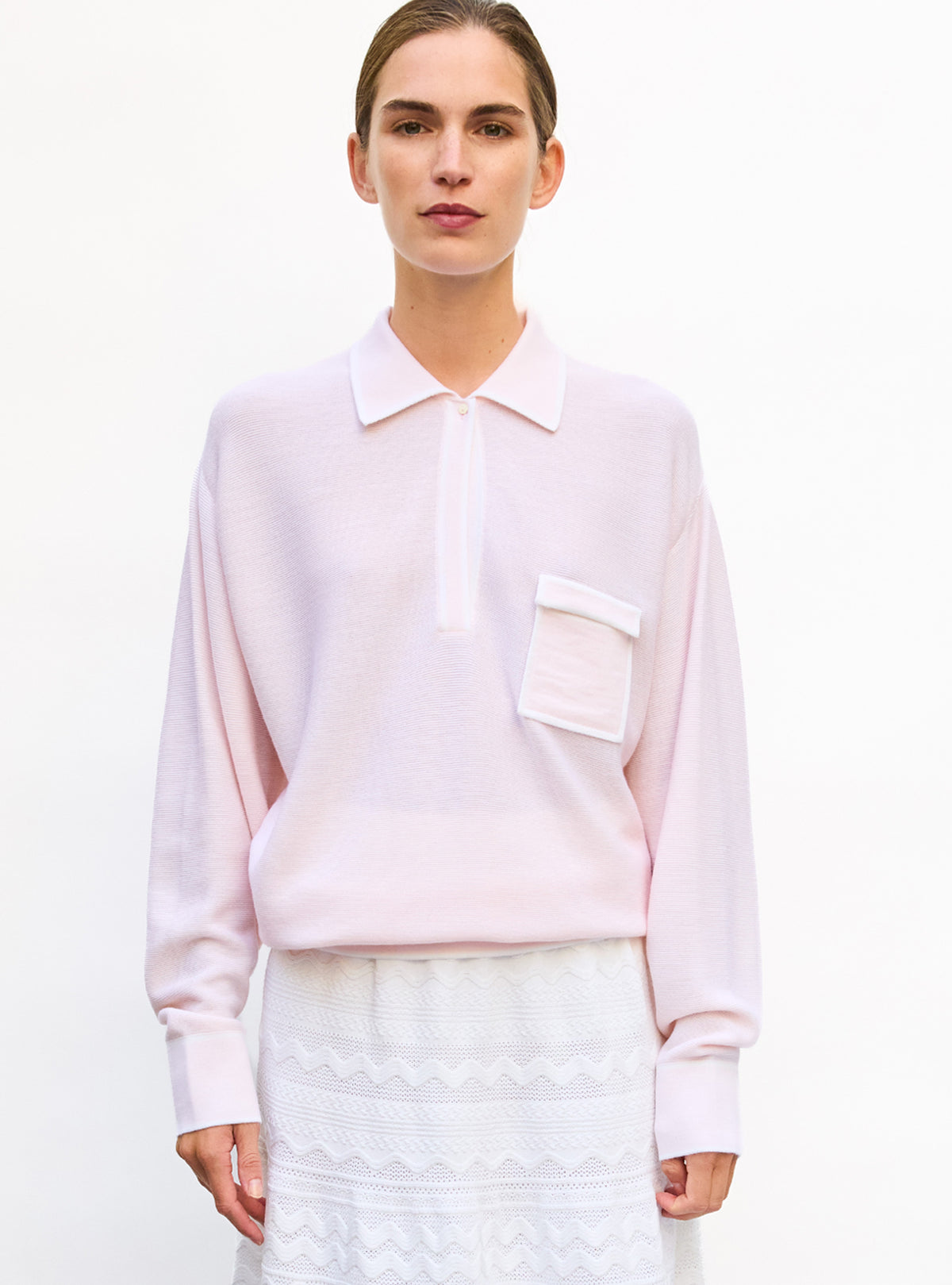 Chemise maille col gansé petale milk - Vêtement de luxe femme