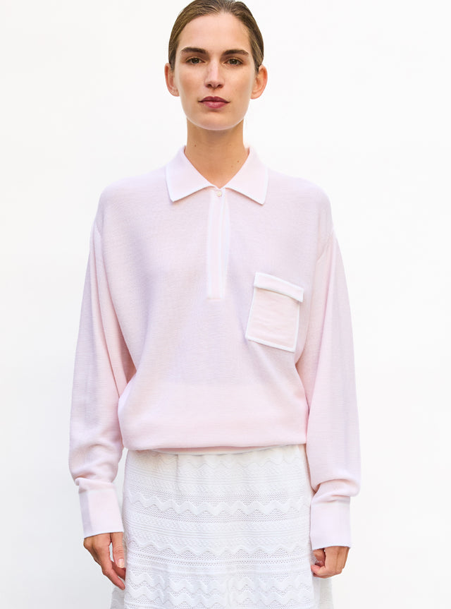Knit shirt with band-trimmed collar - Image principale