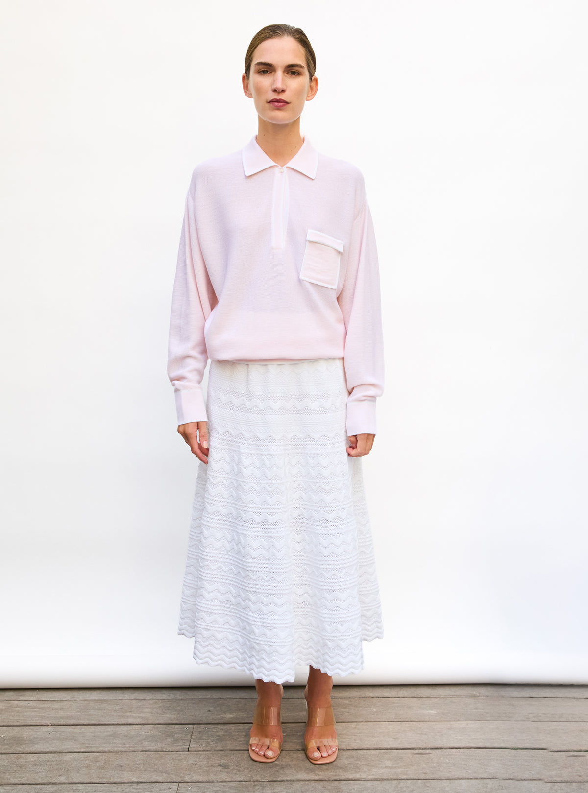 Chemise maille col gansé petale milk - Vêtement en maille de luxe Molli