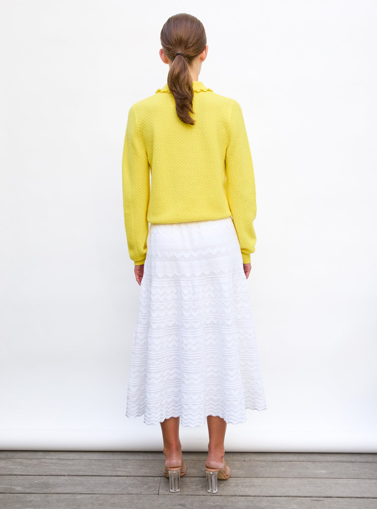 Top de luxe femme - Top fin maille col volanté limoncello