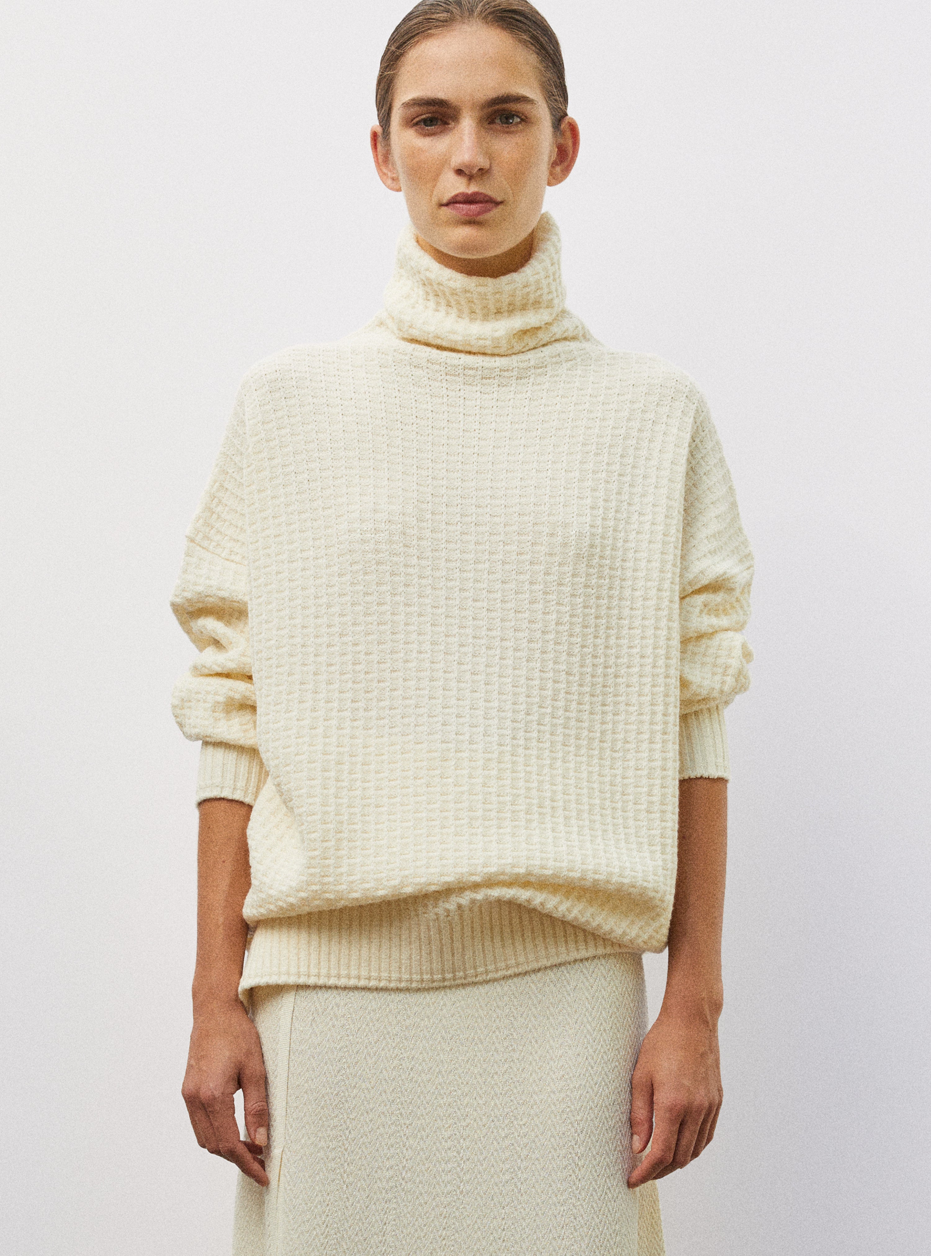 Pull ample maille gaufrée naturel - Vêtement en maille de luxe Molli