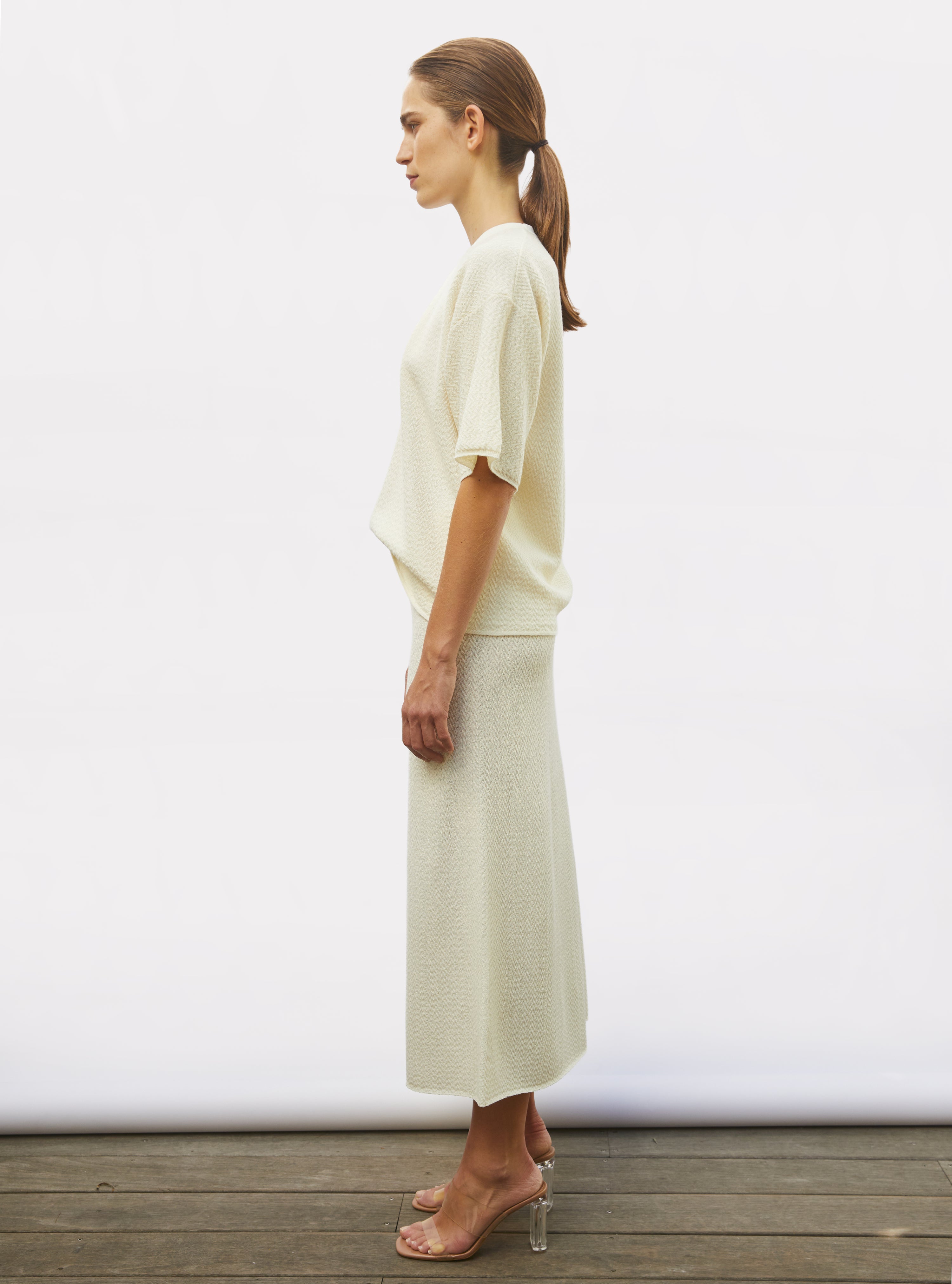 Jupe fendue maille chevron naturel - Jupe de luxe