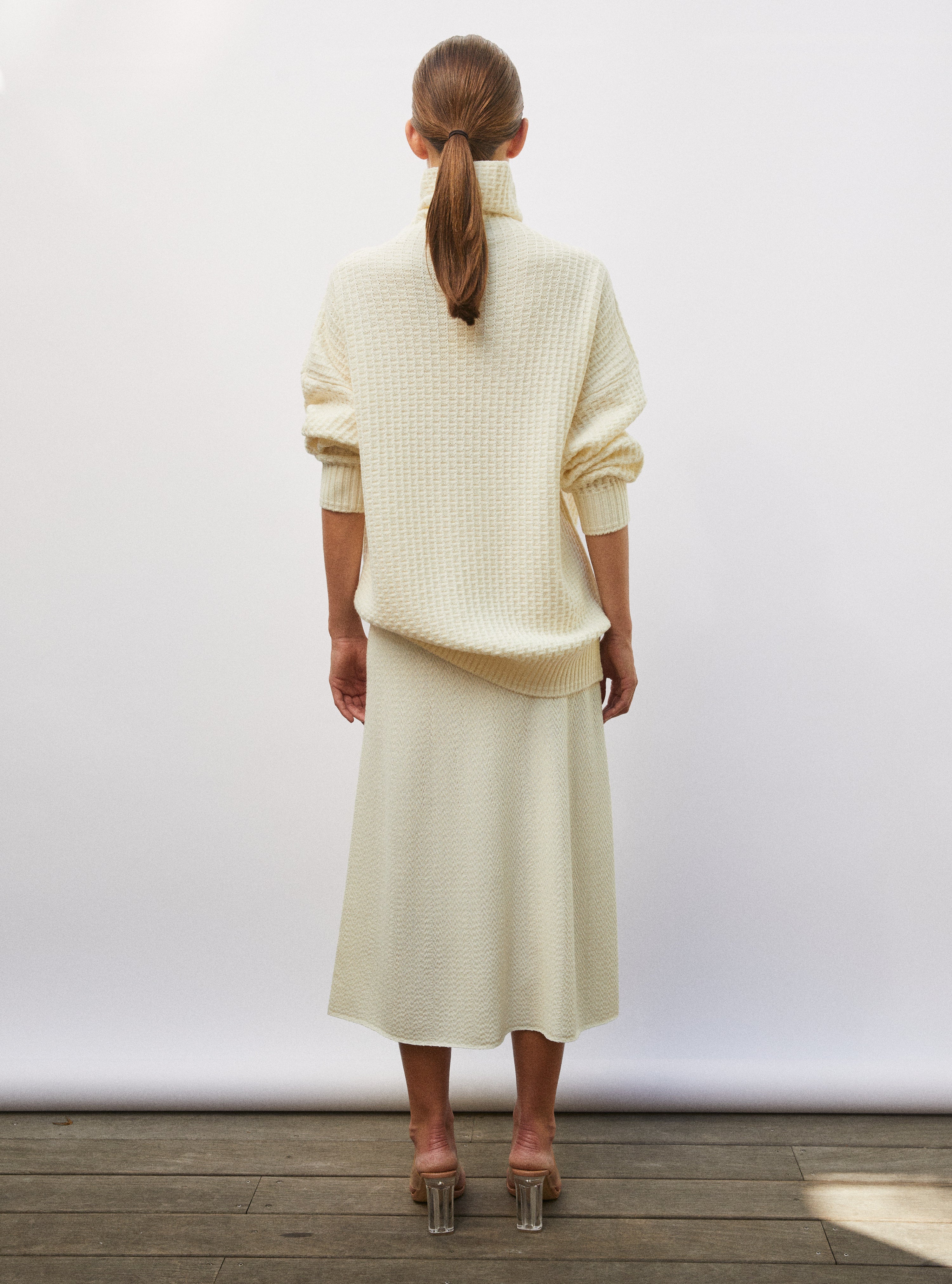 Pull ample maille gaufrée naturel - Vêtement de luxe femme