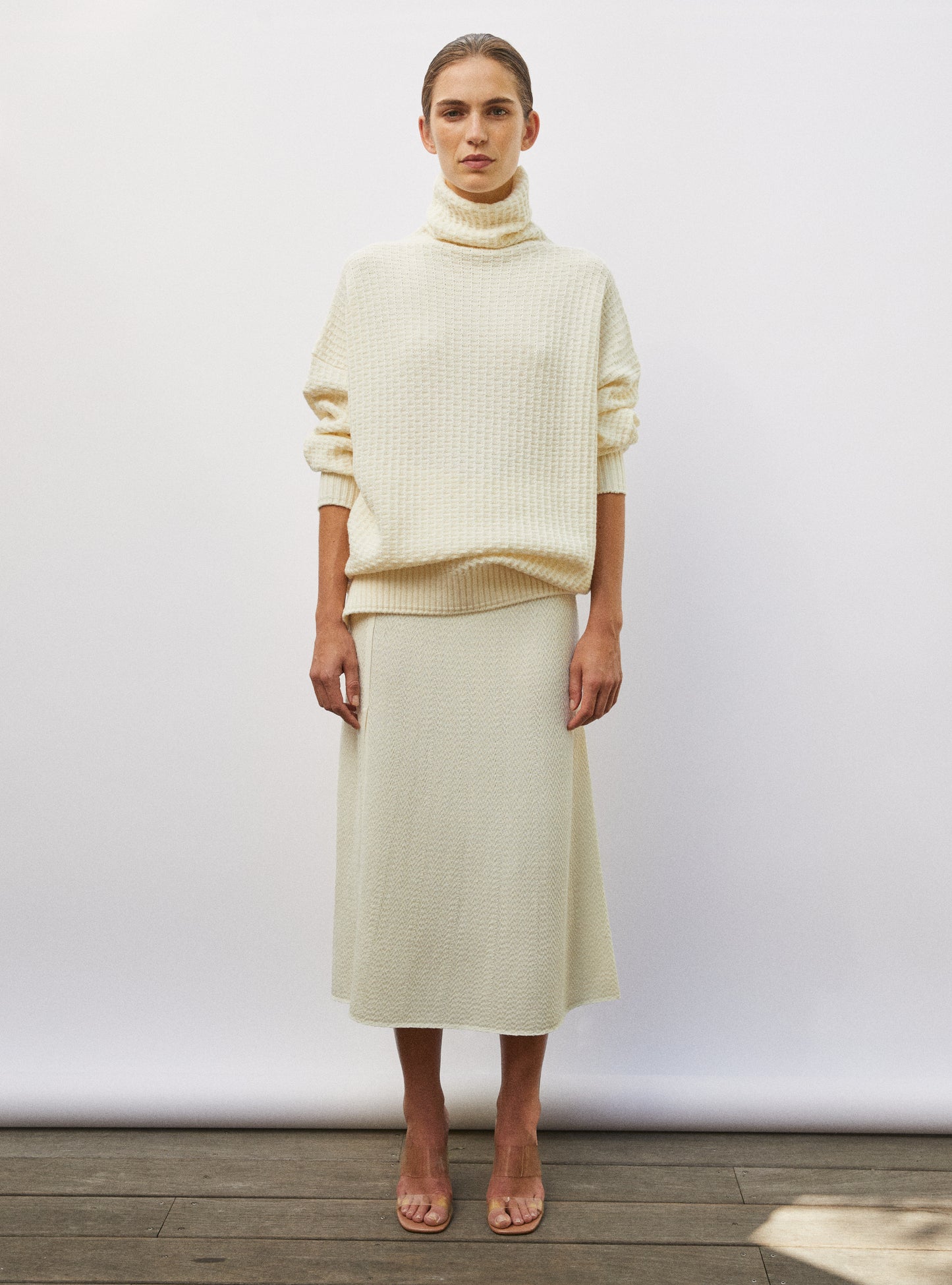 Pull de luxe femme - Pull ample maille gaufrée naturel