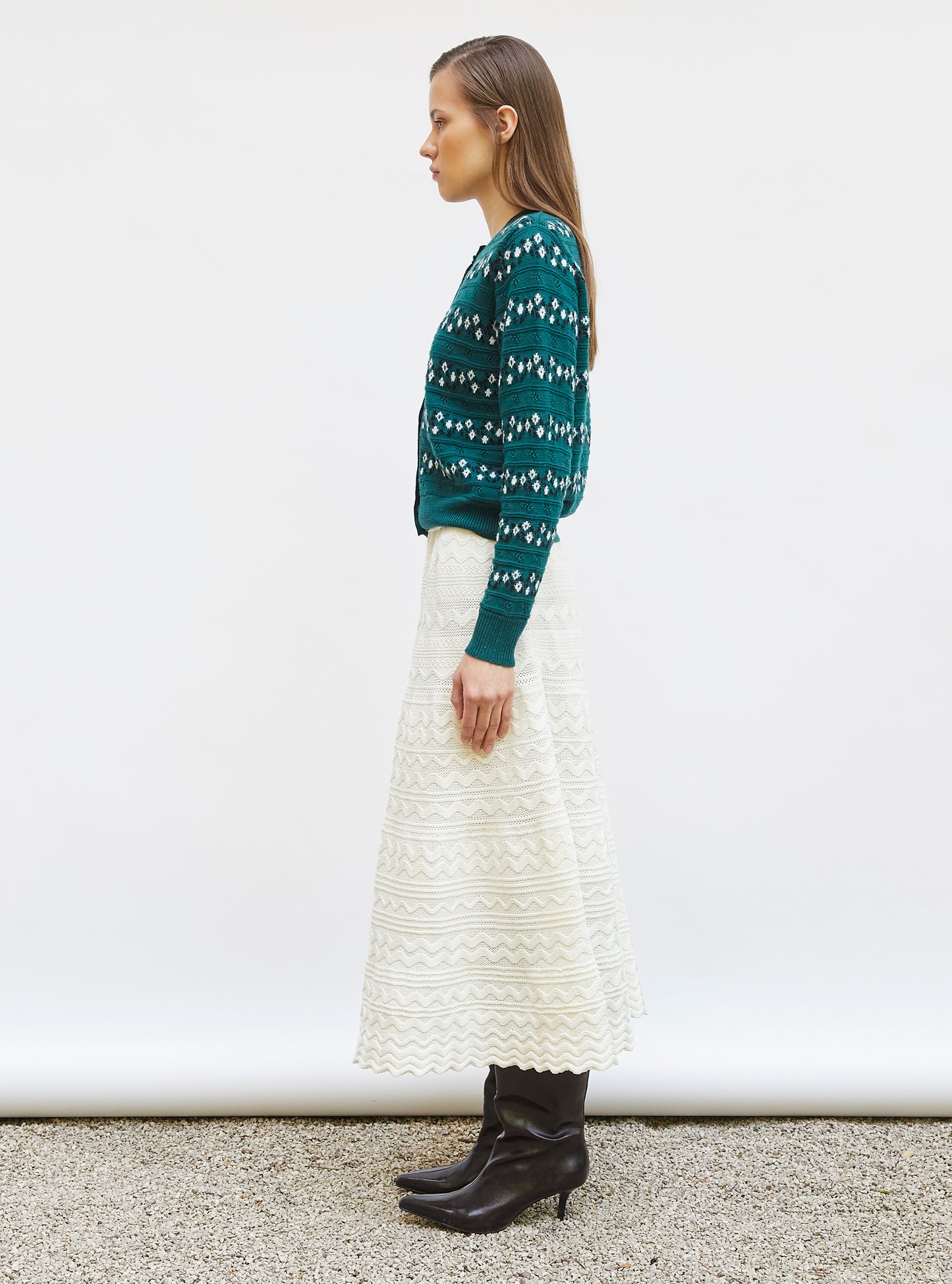 Cardigan jacquard fleurs Vert anglais - Vêtement de luxe femme