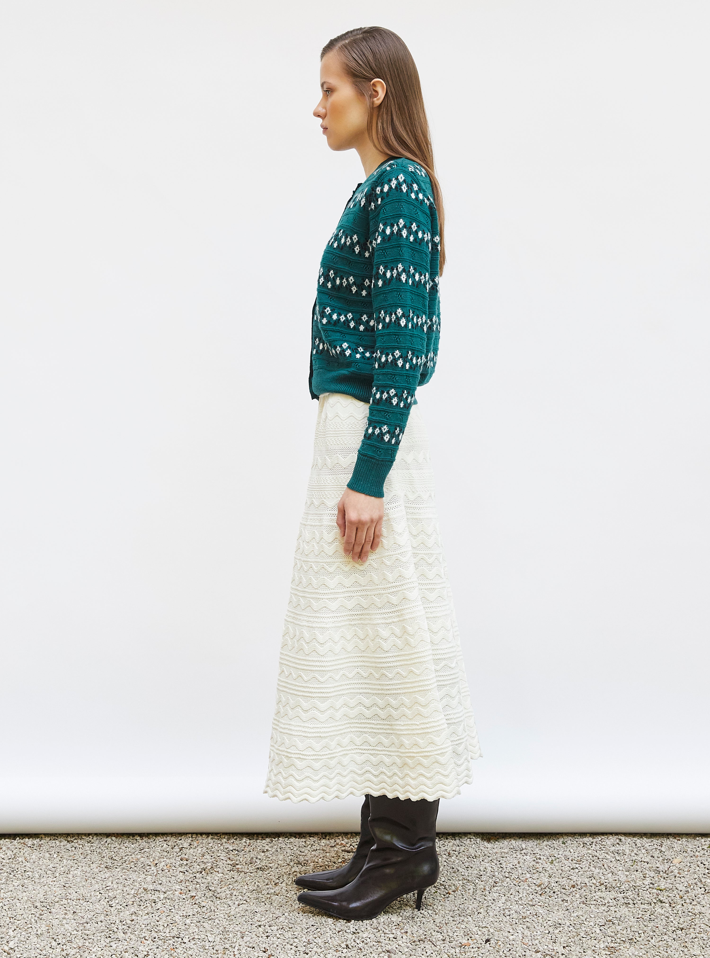 Cardigan jacquard fleurs Vert anglais - Vêtement de luxe femme