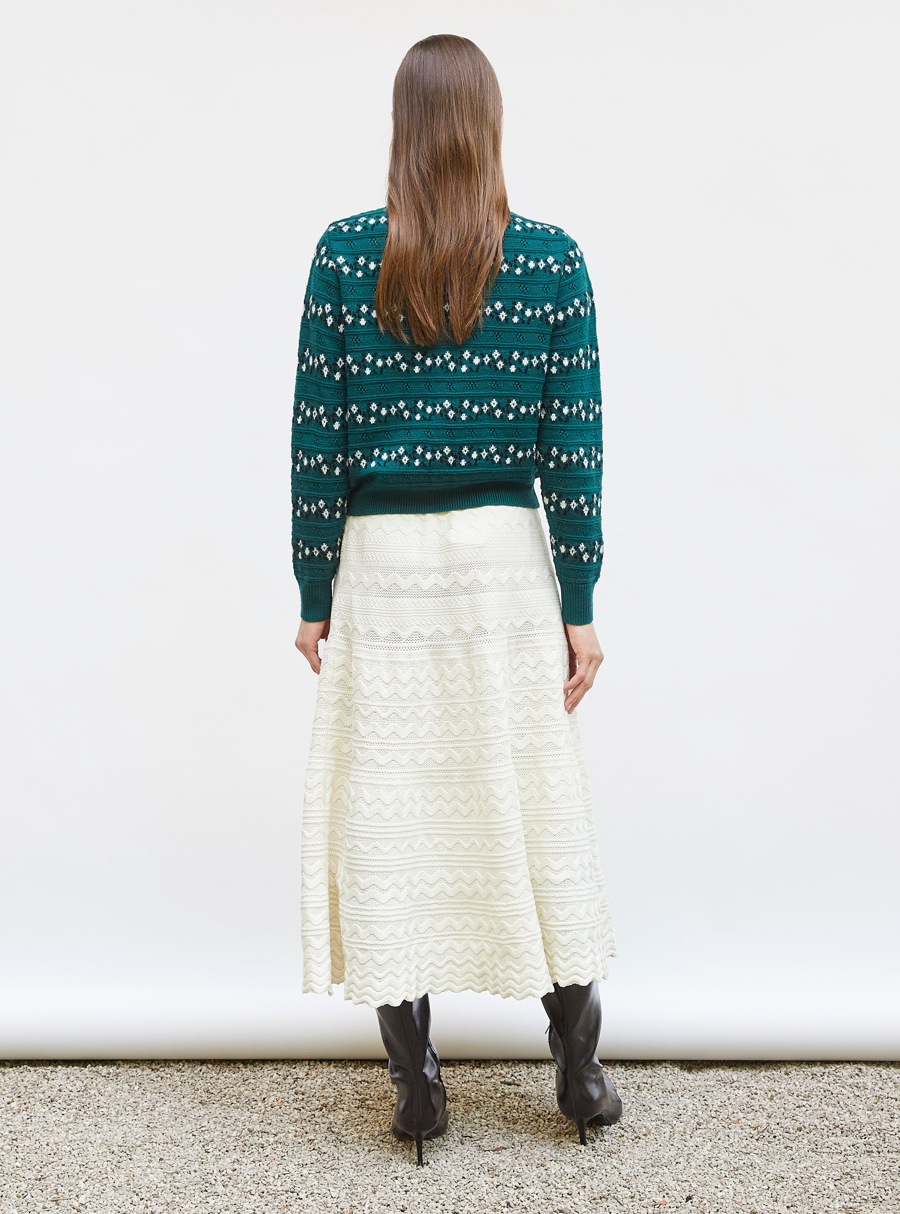 Cardigan jacquard fleurs Vert anglais - Vêtement de luxe femme