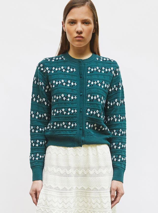 Cardigan jacquard fleurs - Image principale