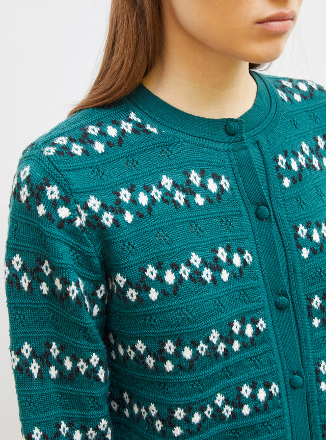 Cardigan jacquard fleurs - Image principale